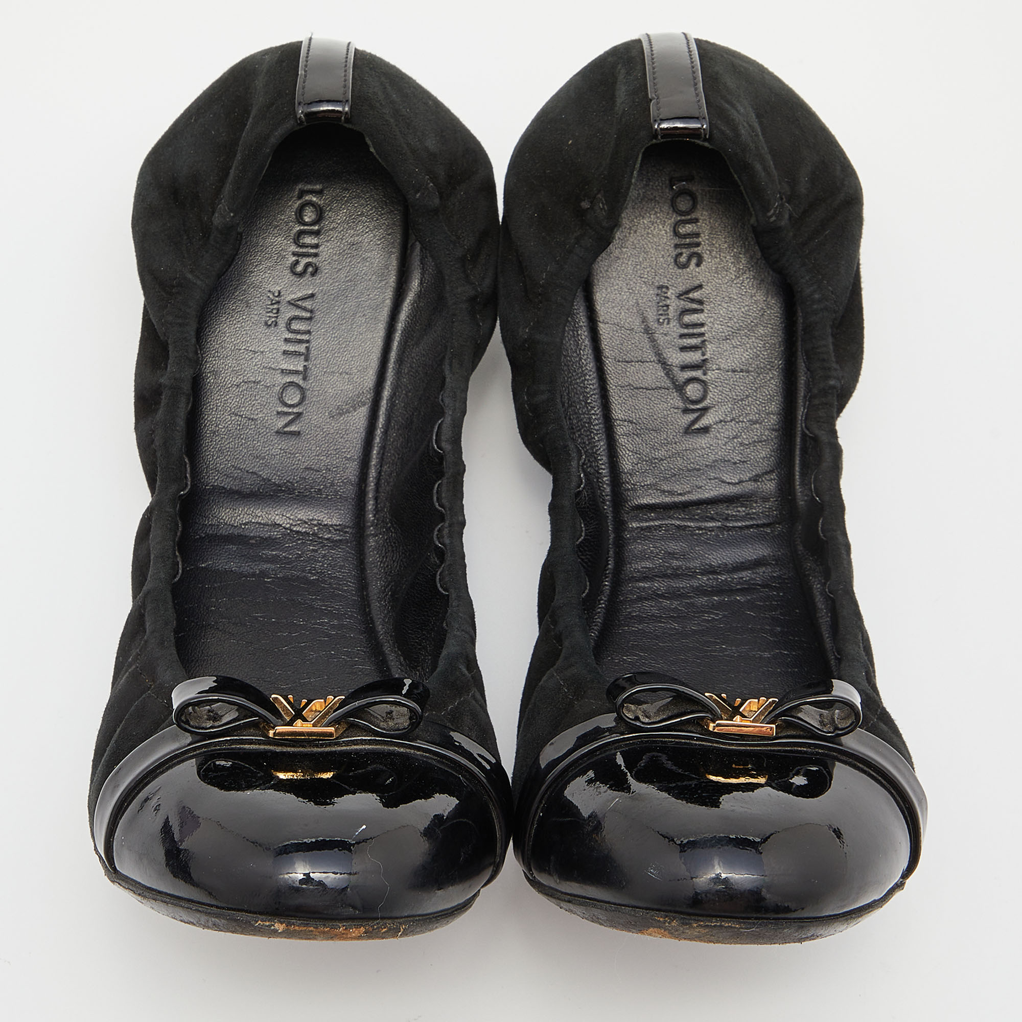 Louis Vuitton Black Suede And Patent Leather Elba Scrunch Ballet Flats Size 36.5