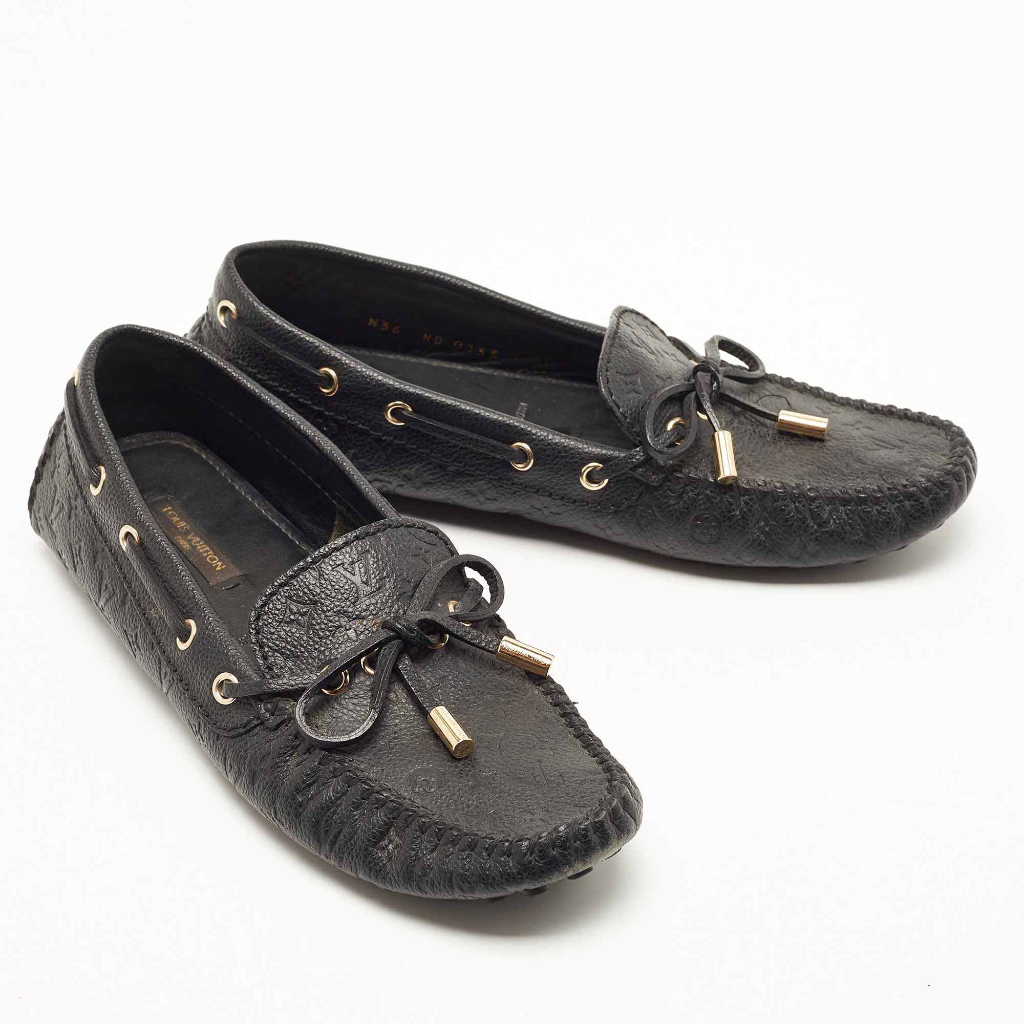 Louis Vuitton Black Embossed Leather Gloria Loafers Size 36