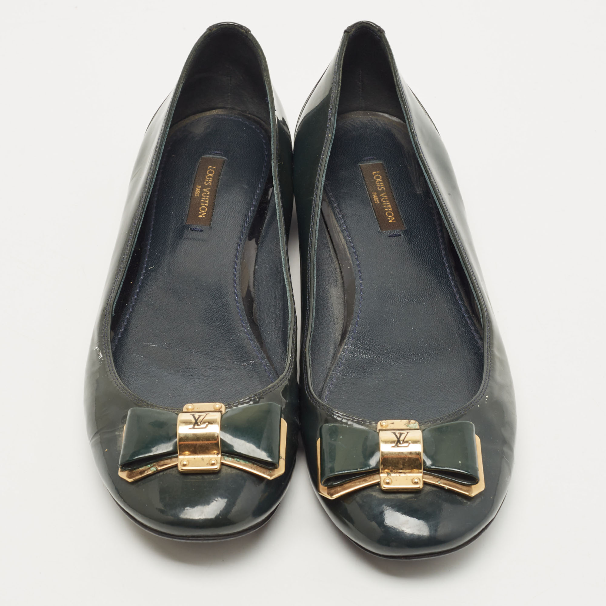 Louis Vuitton Dark Green Patent Leather Ballet Flats Size 38.5