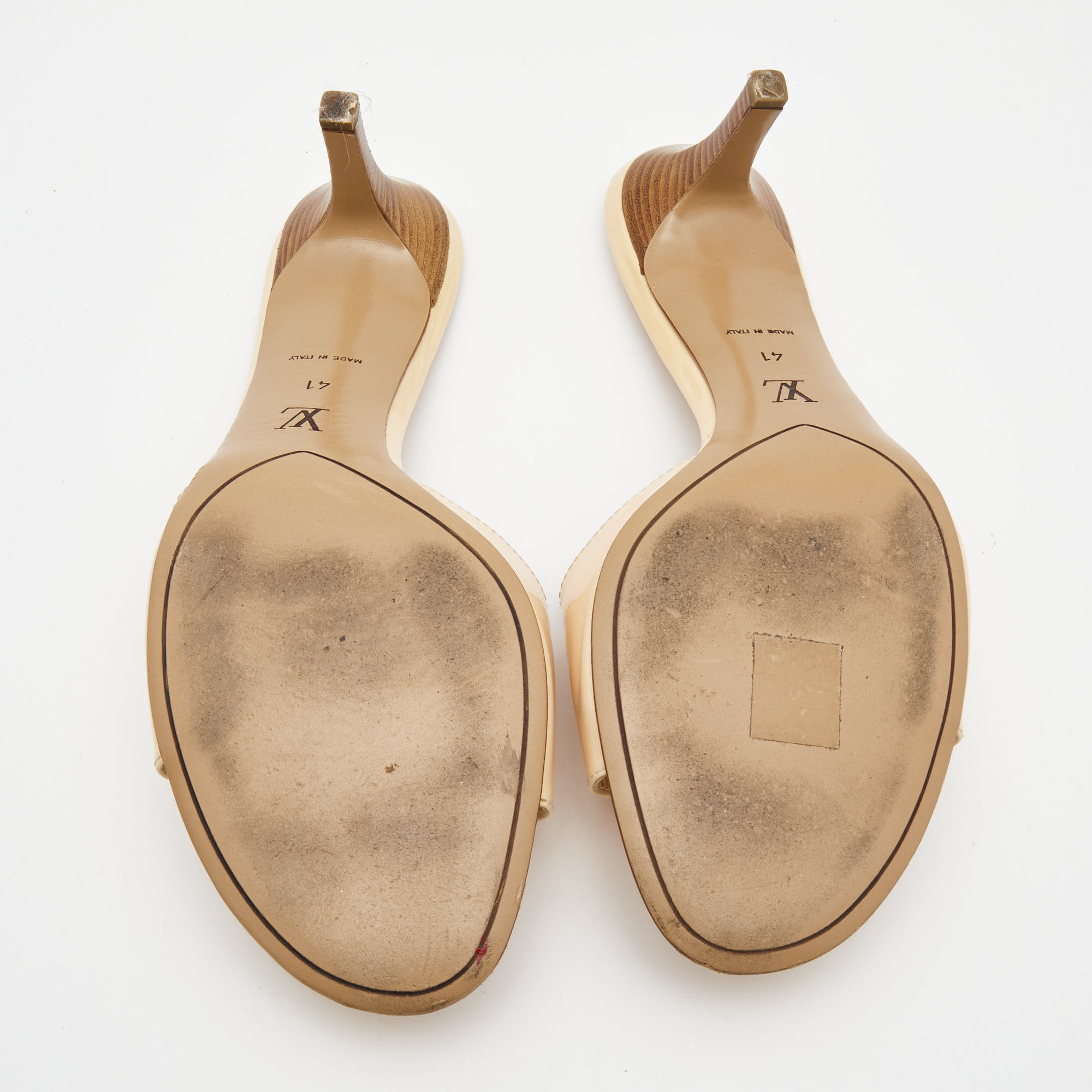 Louis Vuitton Beige Patent Leather LV Dice Slide Sandals Size 41