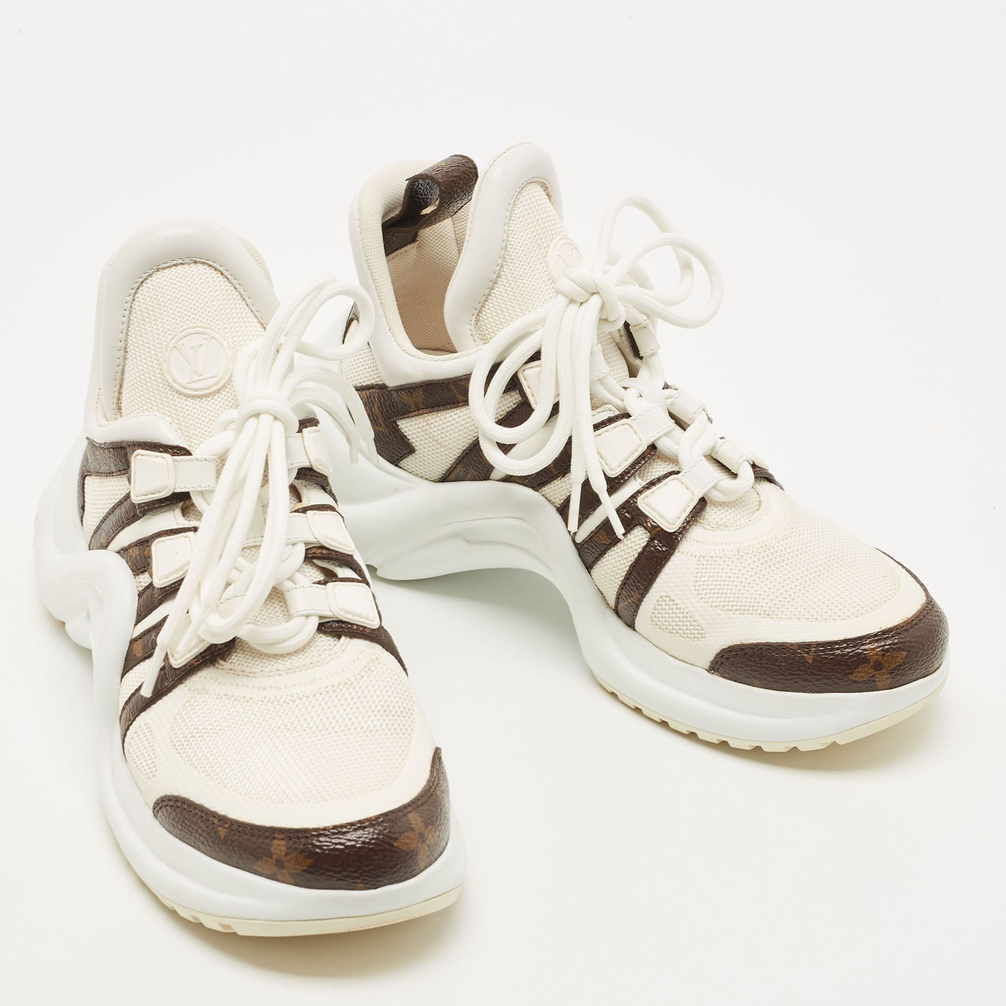 Louis Vuitton White/Monogram Canvas And Leather Archlight Sneakers Size 37