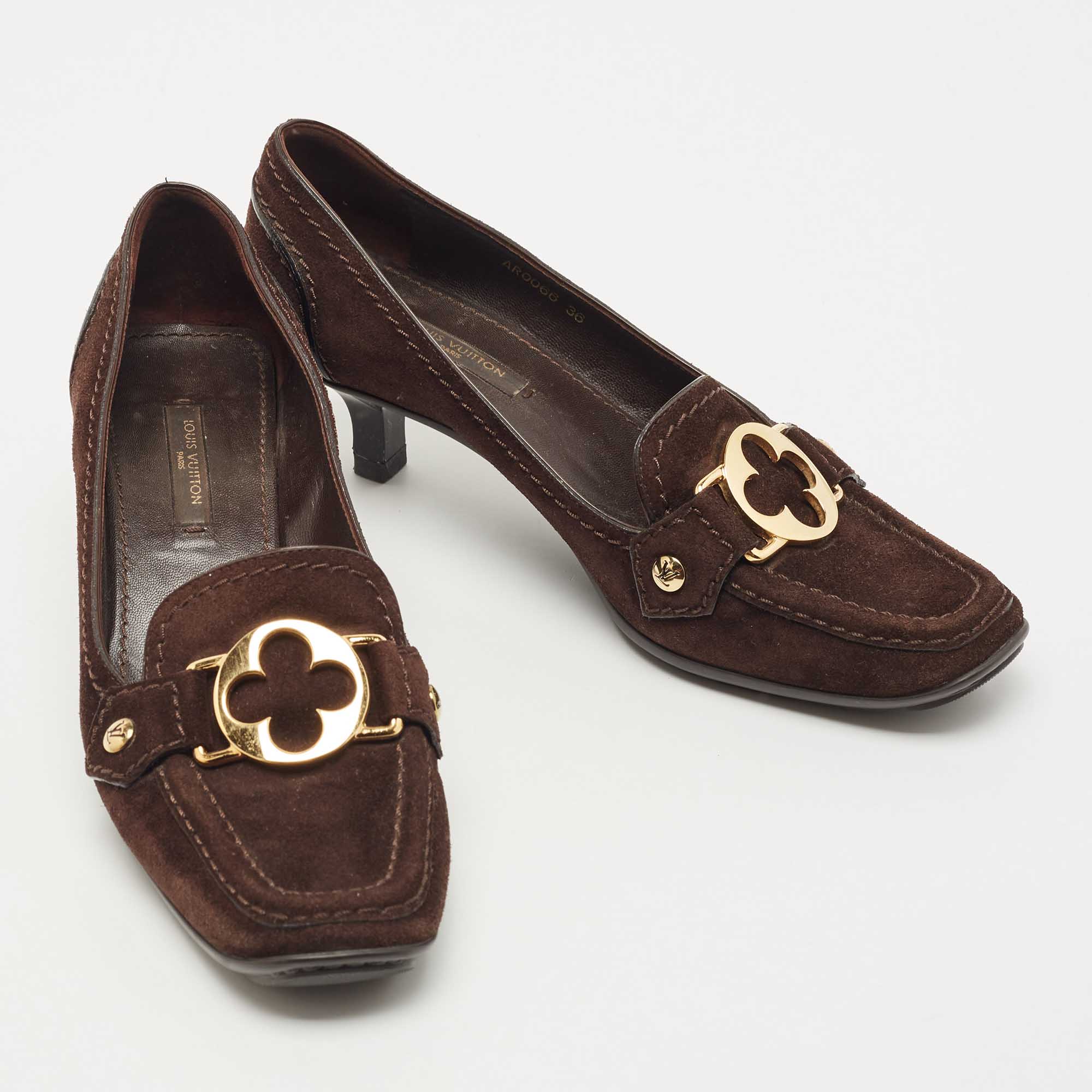 Louis Vuitton Brown Suede Leather Loafer Pumps Size 36