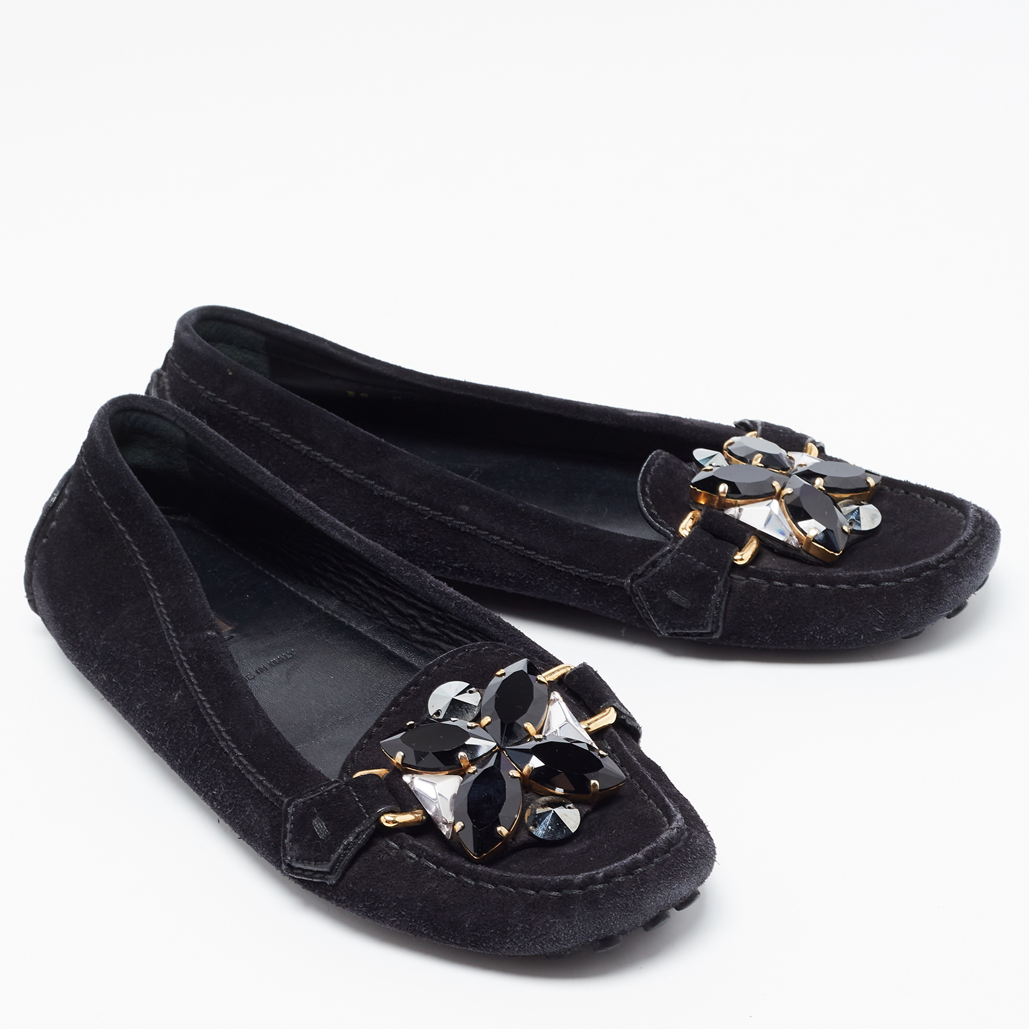 Louis Vuitton Black Suede Silver Night Loafers Size 39