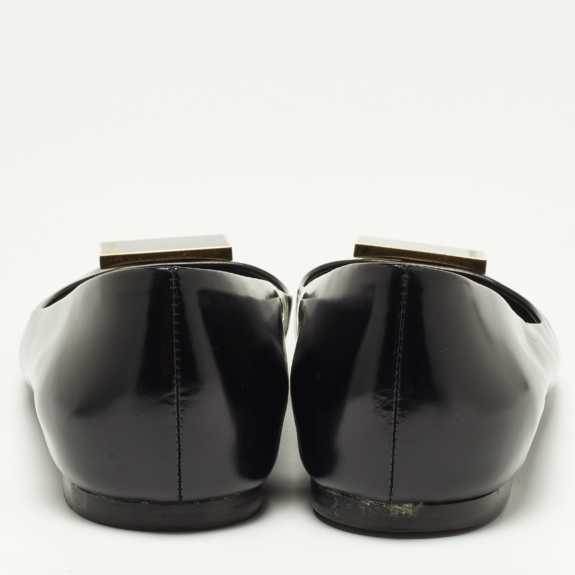 Louis Vuitton Black Leather Square Detail Ballet Flats Size 37