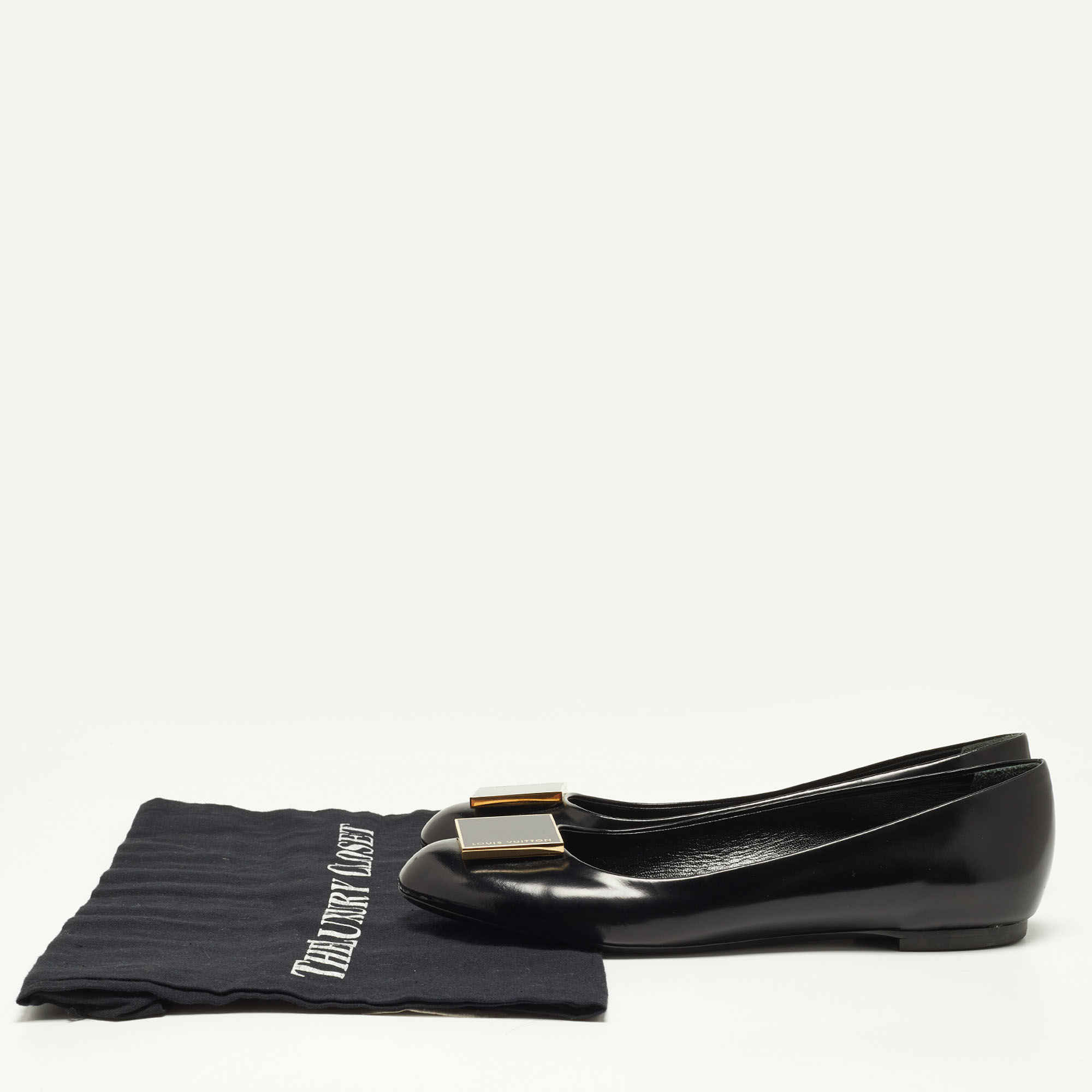 Louis Vuitton Black Leather Square Detail Ballet Flats Size 37
