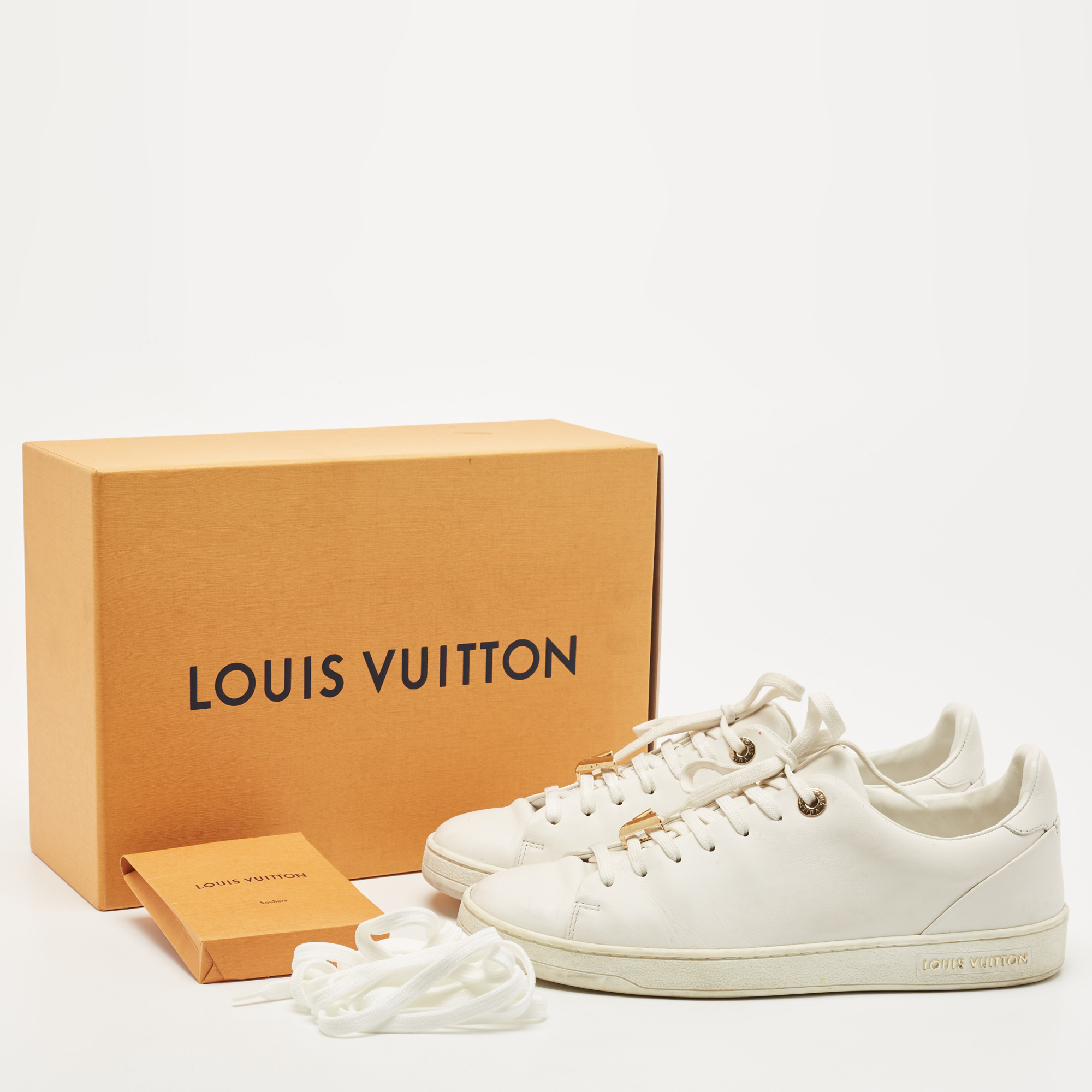 Louis Vuitton White Leather Frontrow Low Top Sneakers Size 37.5