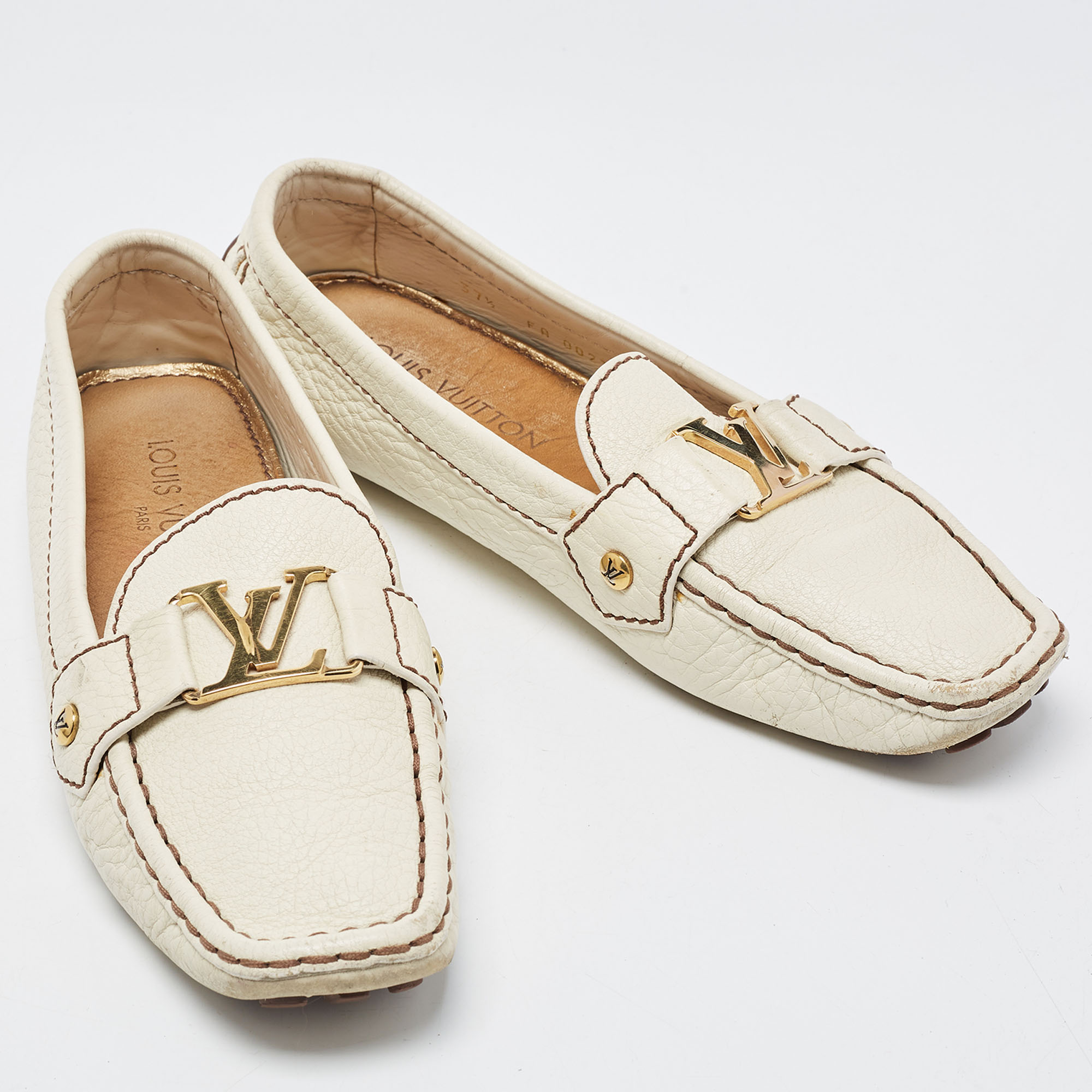 Louis Vuitton Cream Leather Oxford Loafers Size 37.5