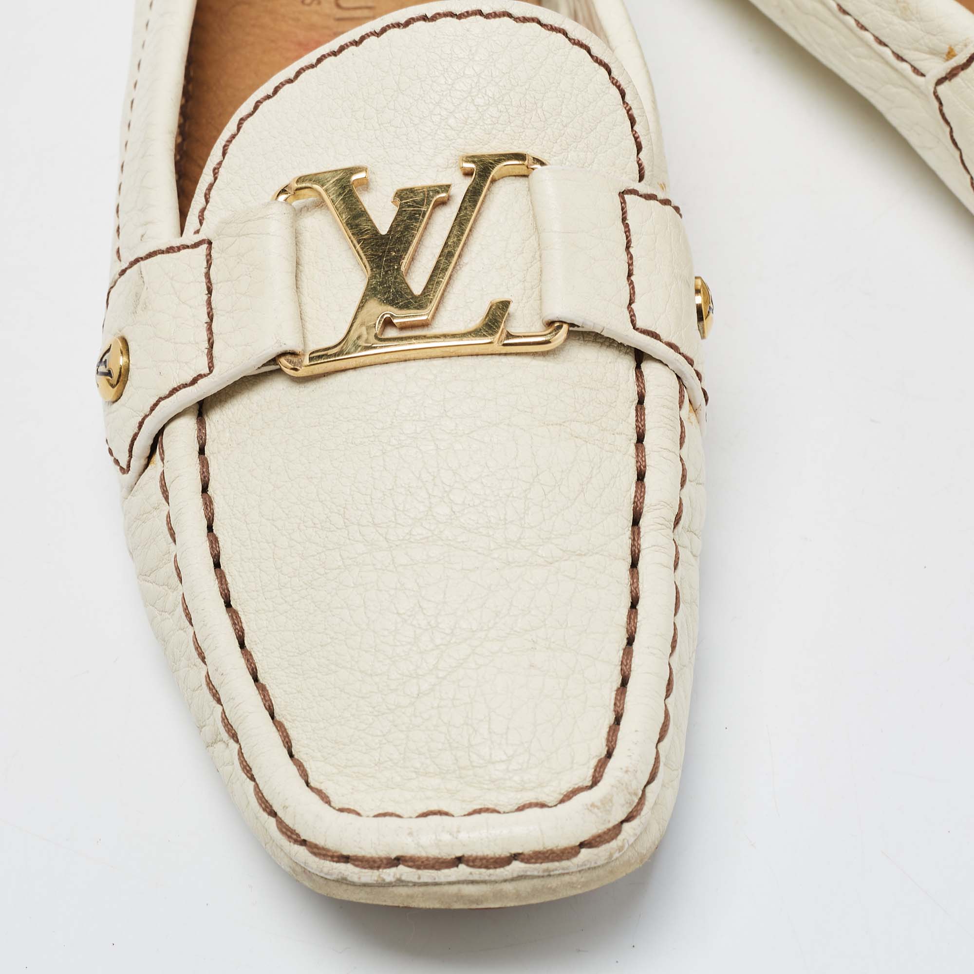 Louis Vuitton Cream Leather Oxford Loafers Size 37.5
