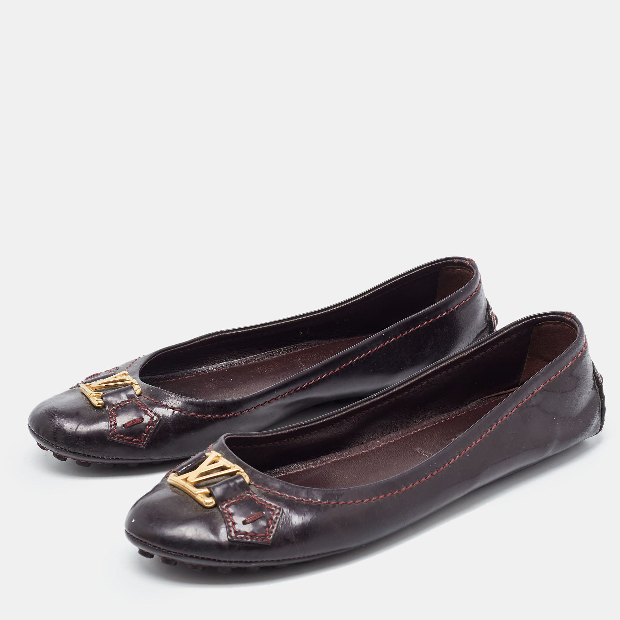 Louis Vuitton Burgundy Patent Oxford Loafers Size 37