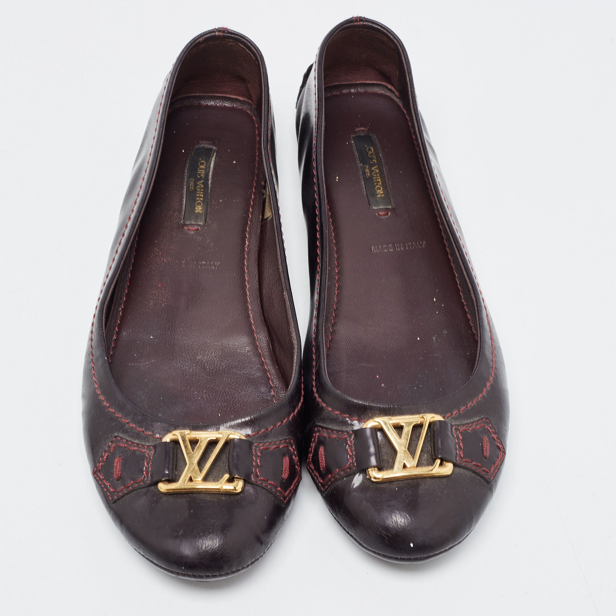 Louis Vuitton Burgundy Patent Oxford Loafers Size 37