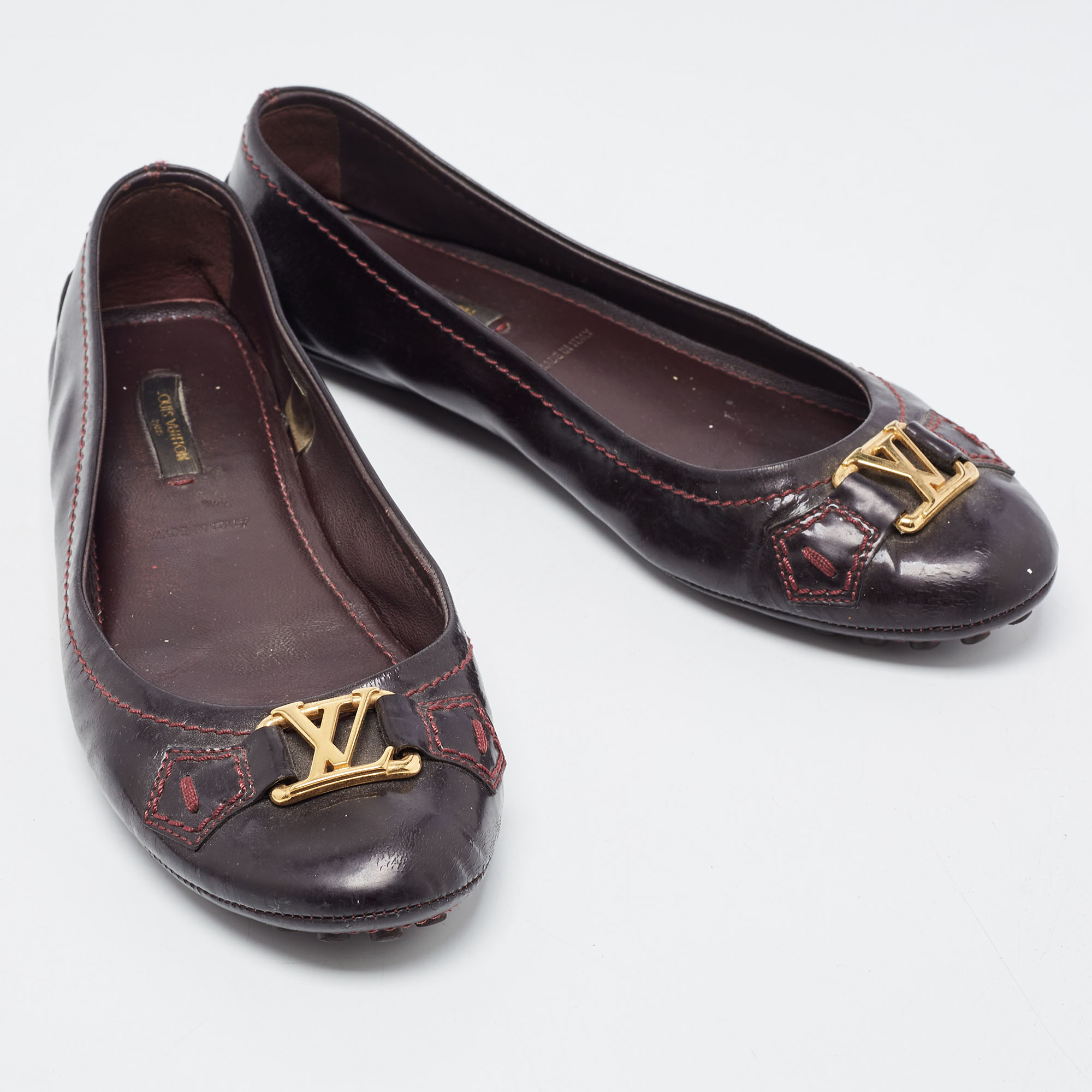 Louis Vuitton Burgundy Patent Oxford Loafers Size 37