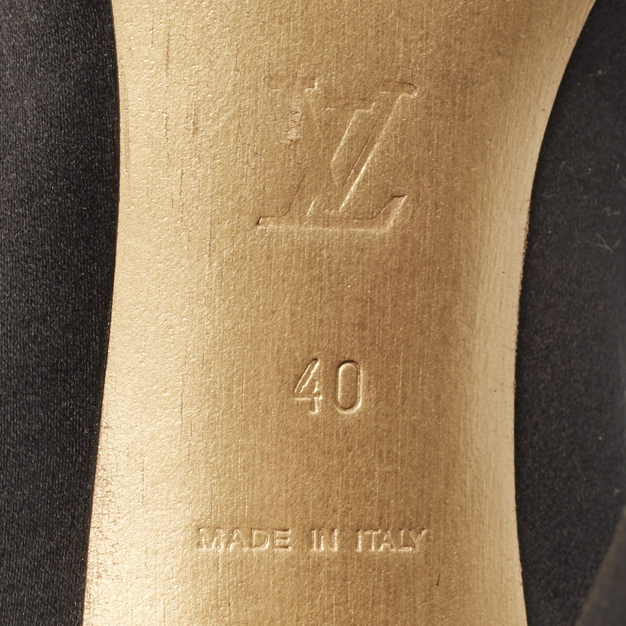 Louis Vuitton Black Satin Crystal Embellished Square Toe Pumps Size 40