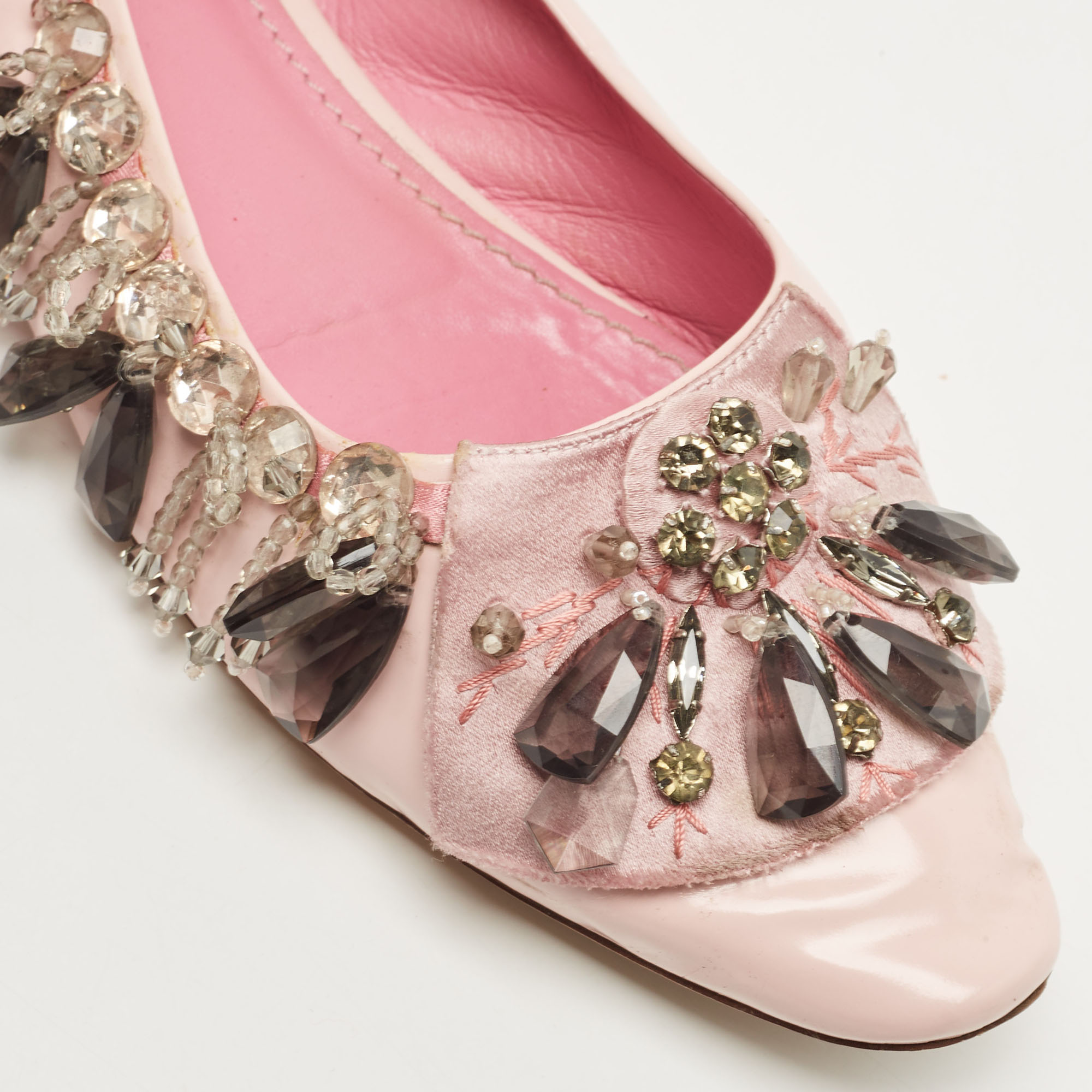 Louis Vuitton Pink Leather Embellished Ballet Flats Size 39.5
