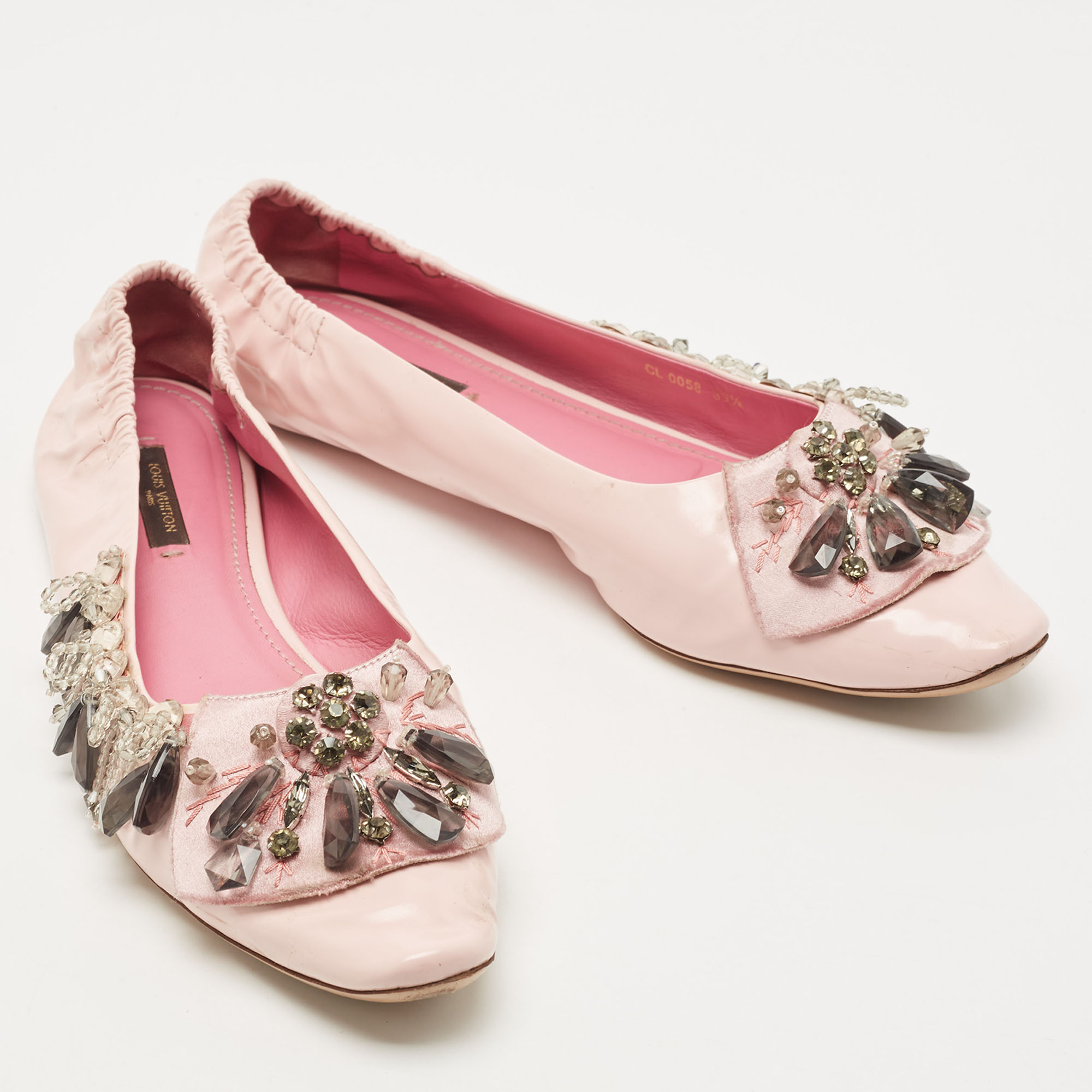 Louis Vuitton Pink Leather Embellished Ballet Flats Size 39.5