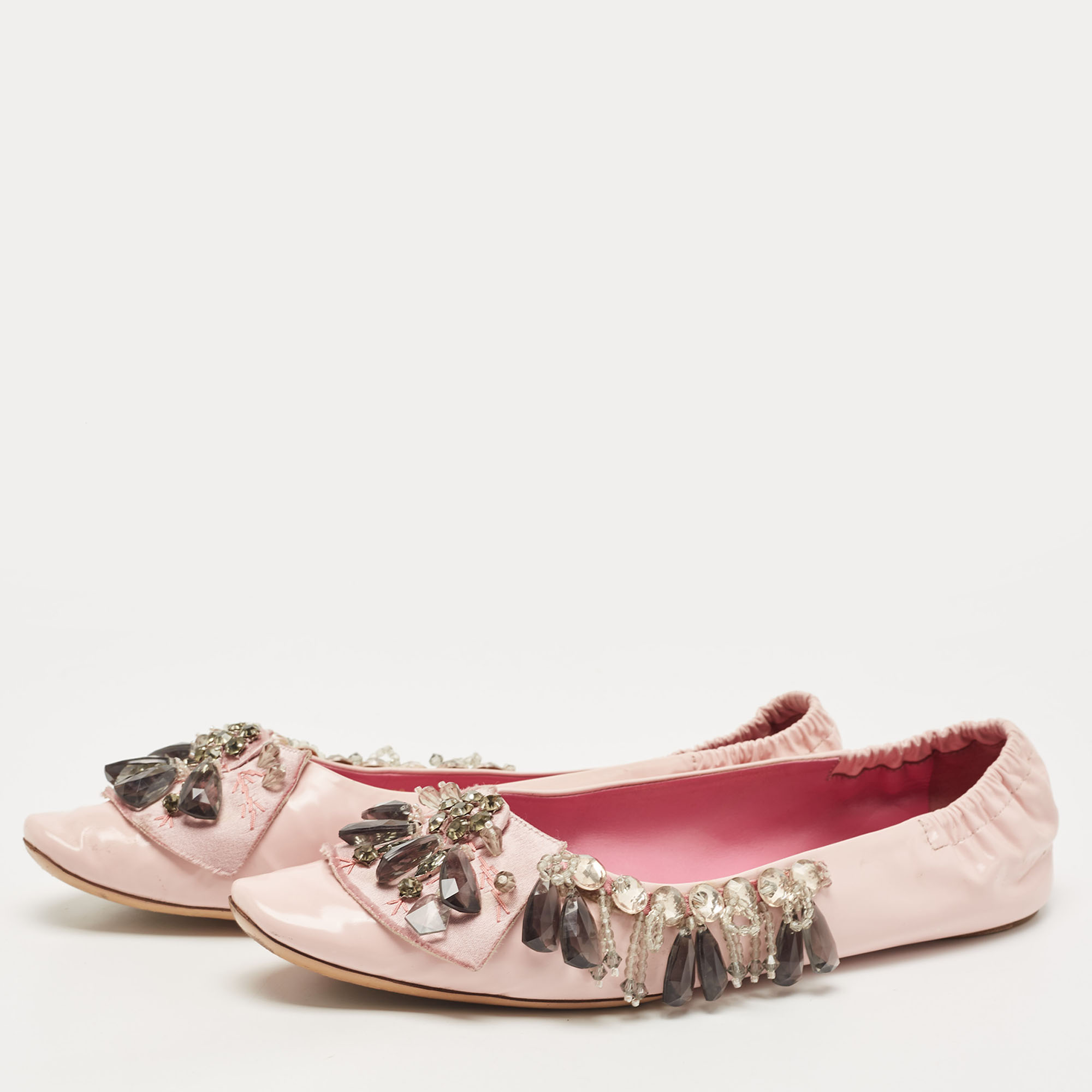 Louis Vuitton Pink Leather Embellished Ballet Flats Size 39.5