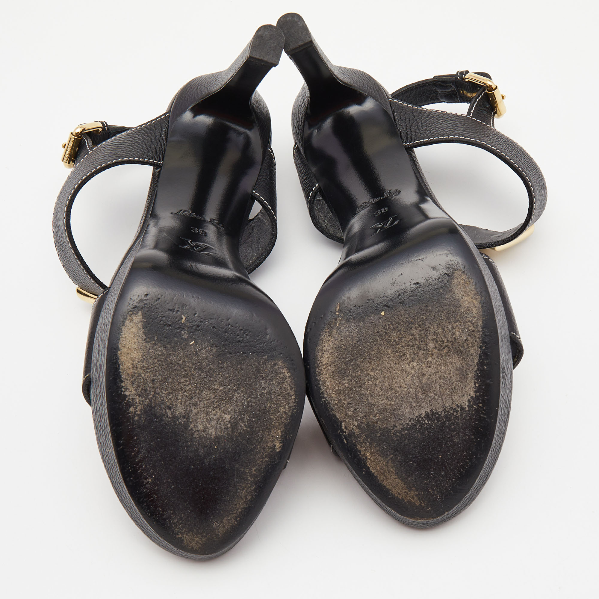 Louis Vuitton Black Leather Ankle Strap Sandals Size 38