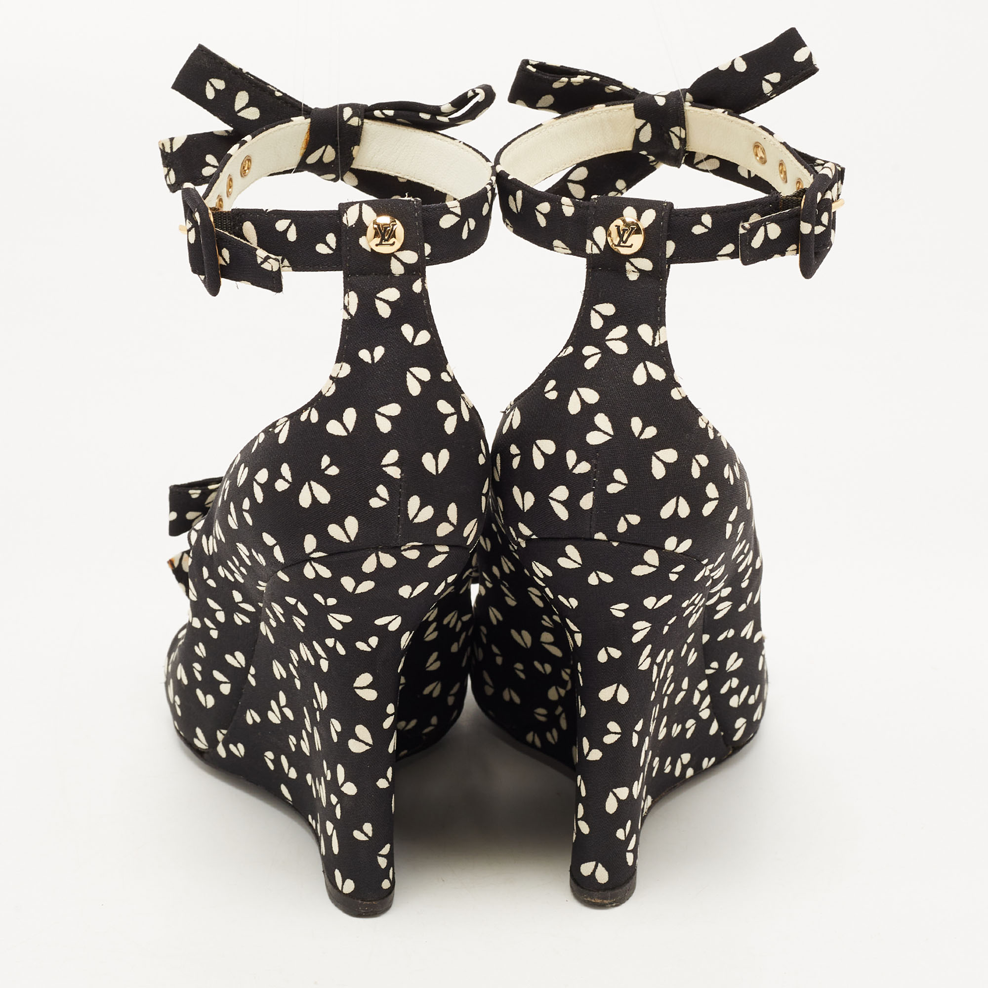 Louis Vuitton Black Canvas  Bow Ankle Strap Sandals Size 38.5