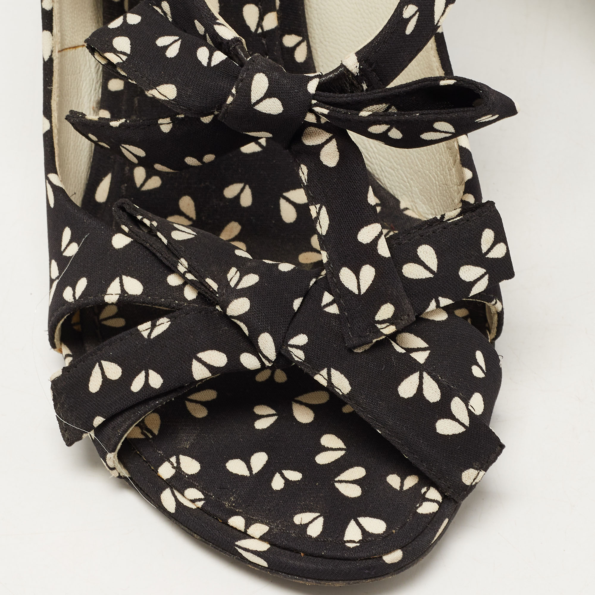 Louis Vuitton Black Canvas  Bow Ankle Strap Sandals Size 38.5
