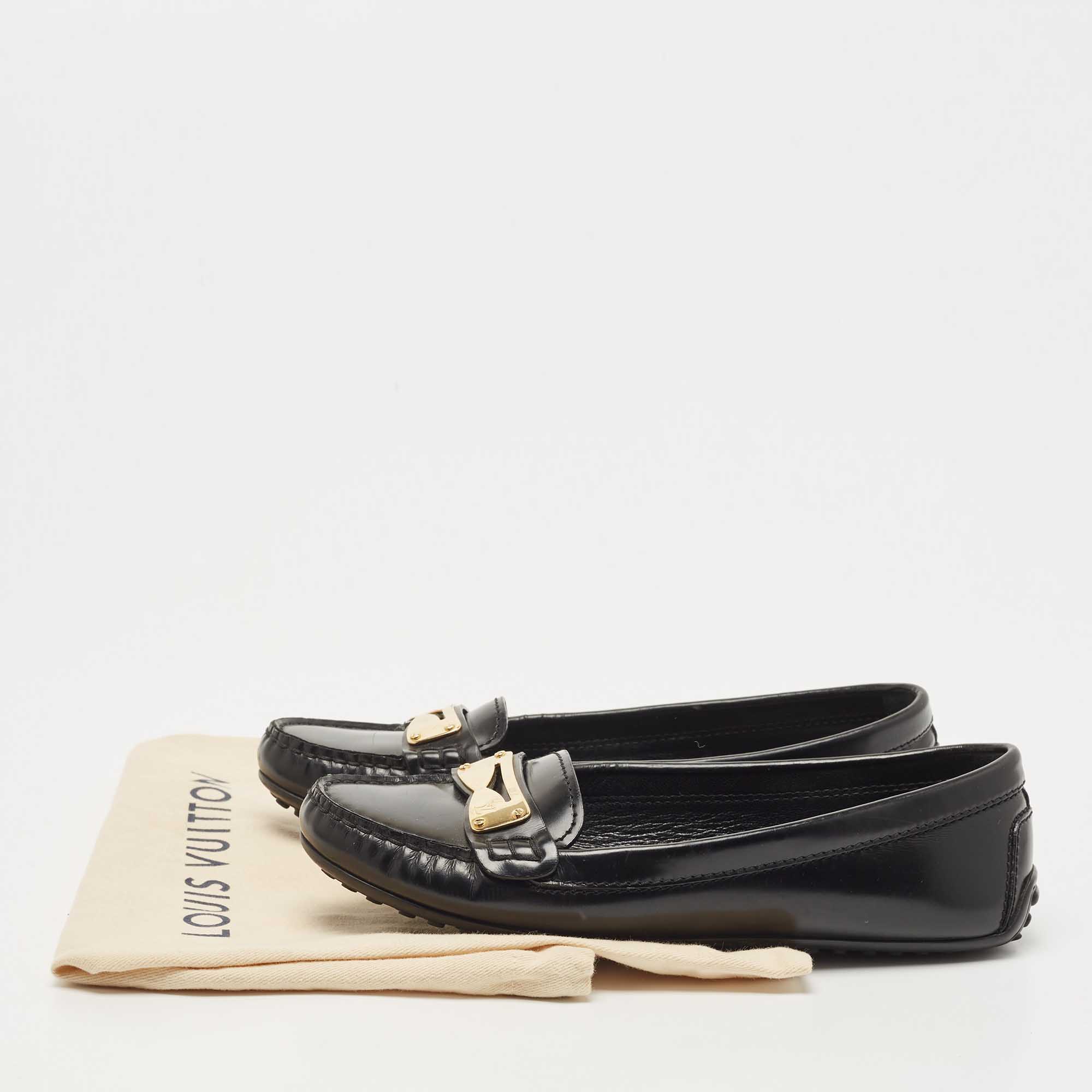 Louis Vuitton Black Leather Penny Slip Loafers Size 35
