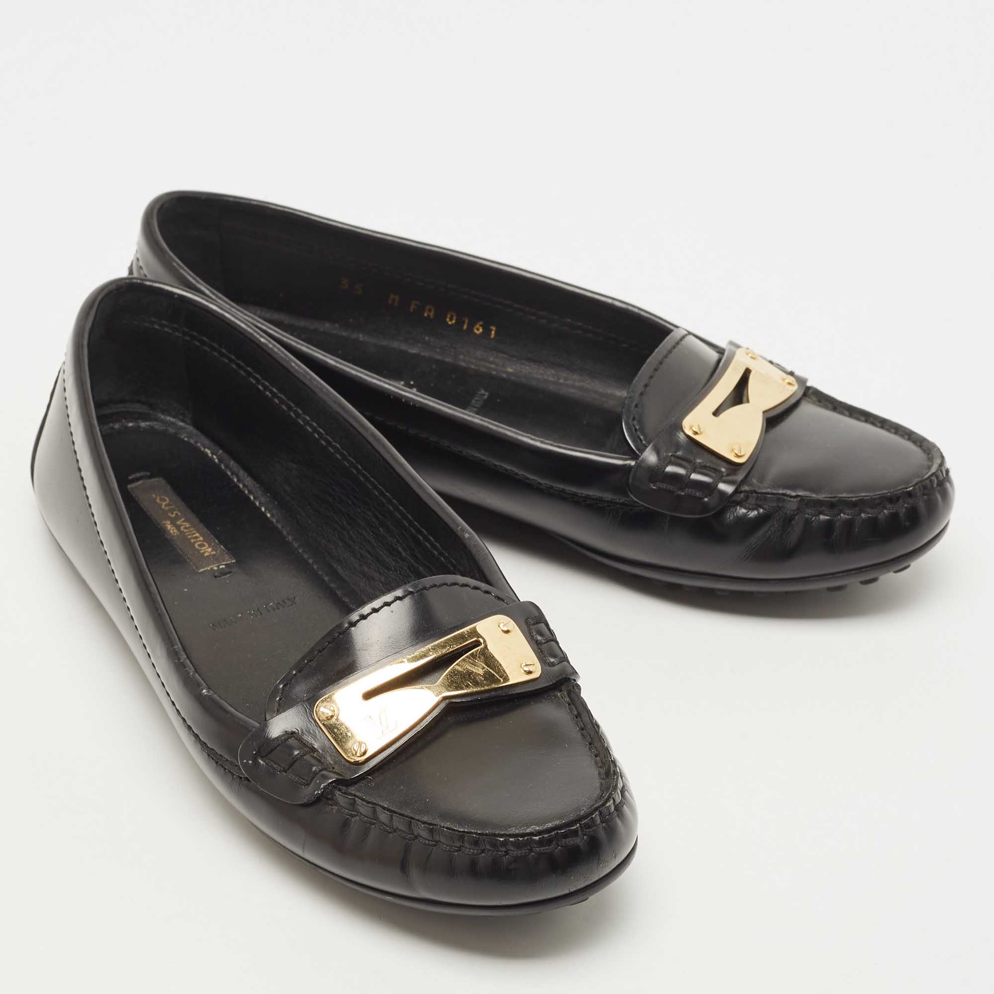 Louis Vuitton Black Leather Penny Slip Loafers Size 35