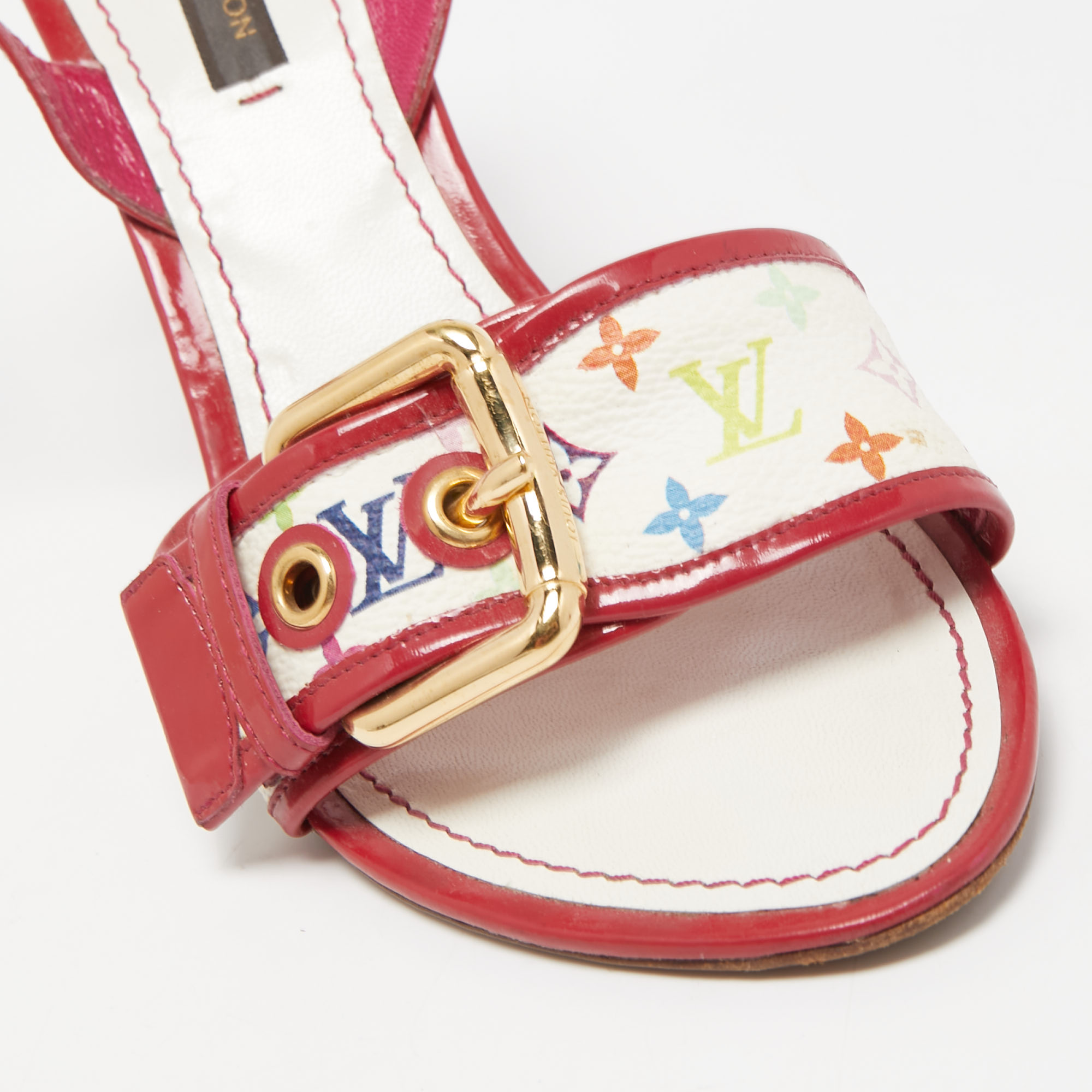 Louis Vuitton Red/White Monogram Canvas And Patent Slingback Sandals Size 36