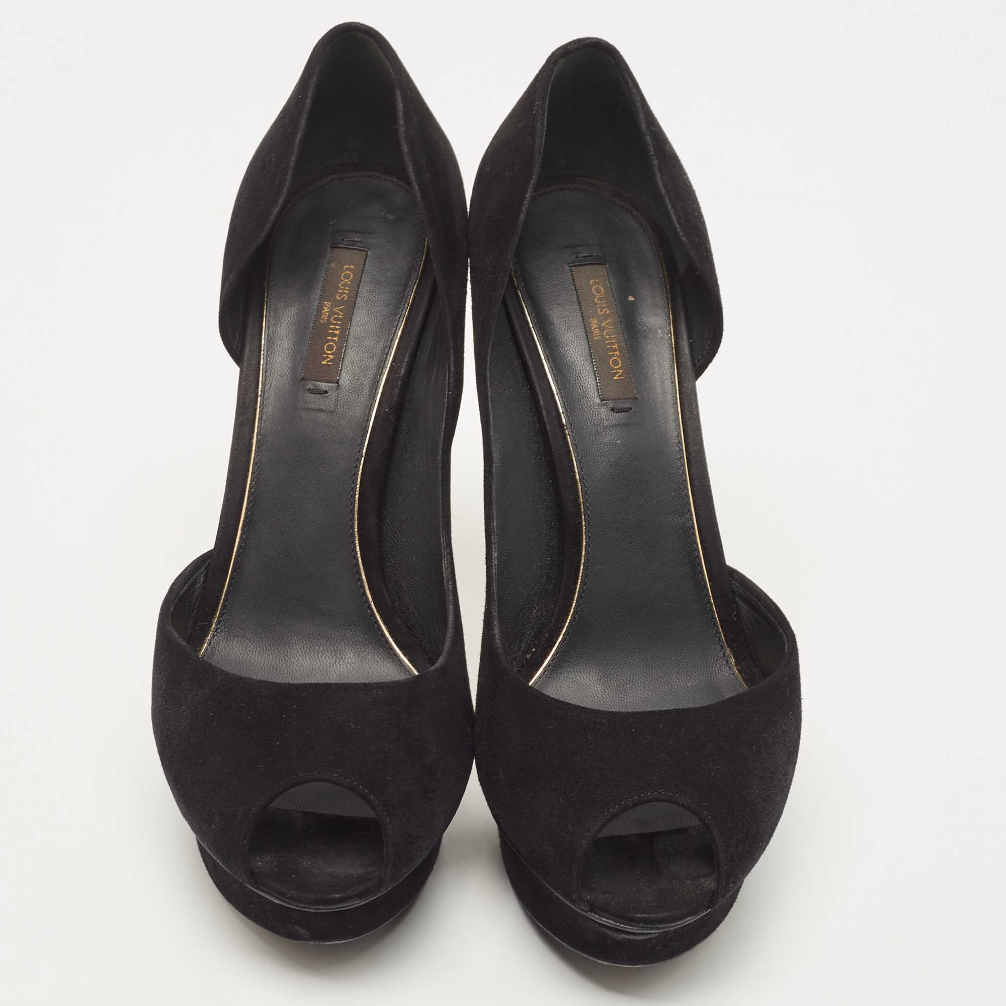 Louis Vuitton Black Suede D'orsay Peep Toe Pumps Size 39