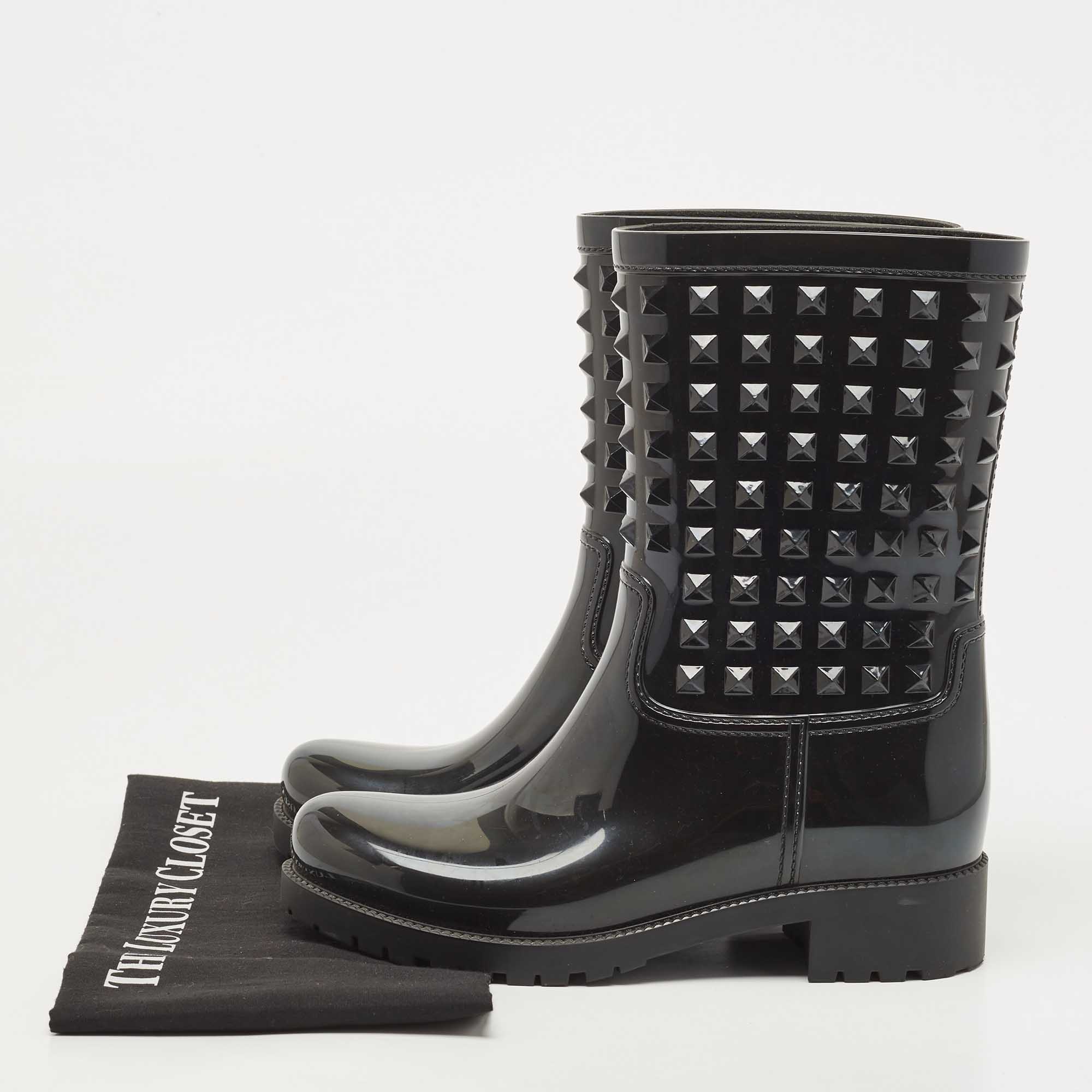 Louis Vuitton Black Rubber Studded Rain Boots Size 38