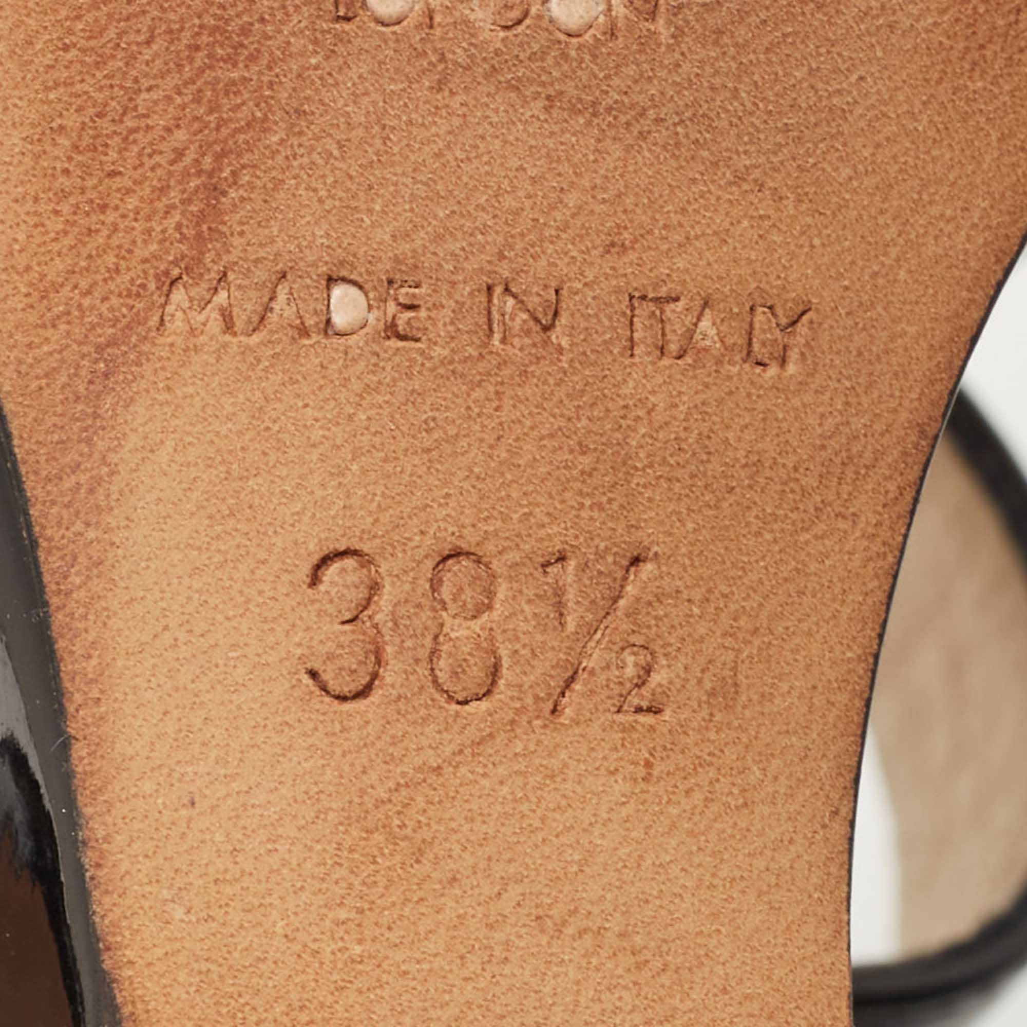 Jimmy Choo Black Patent Leather Wedge Platform Ankle Wrap Sandals Size 38.5