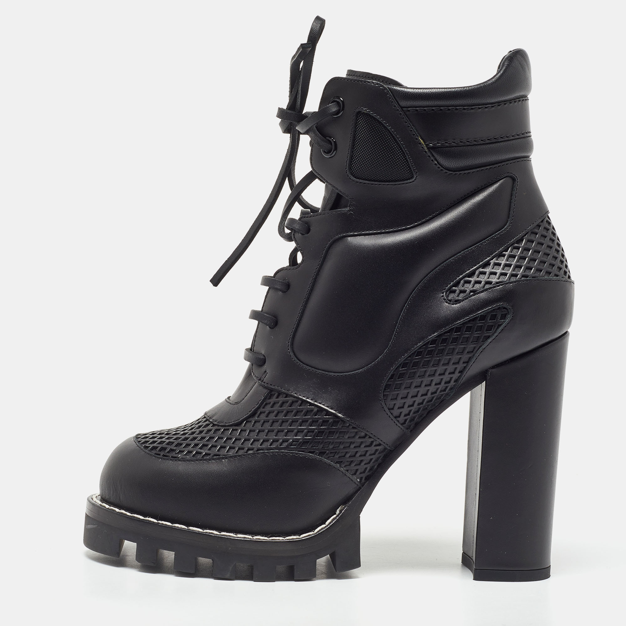 Louis vuitton black leather digital gate platform ankle boots size 38
