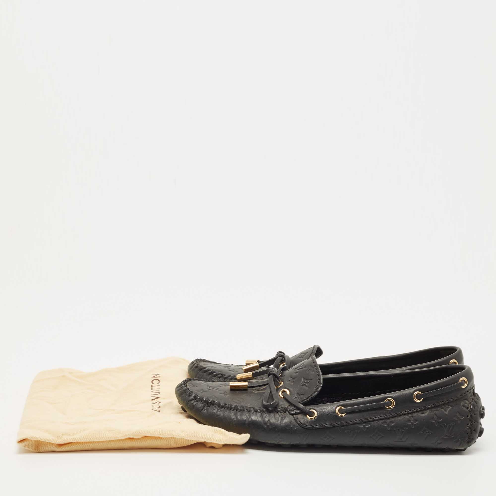 Louis Vuitton Black Monogram Empreinte Leather Gloria Loafers Size 37.5