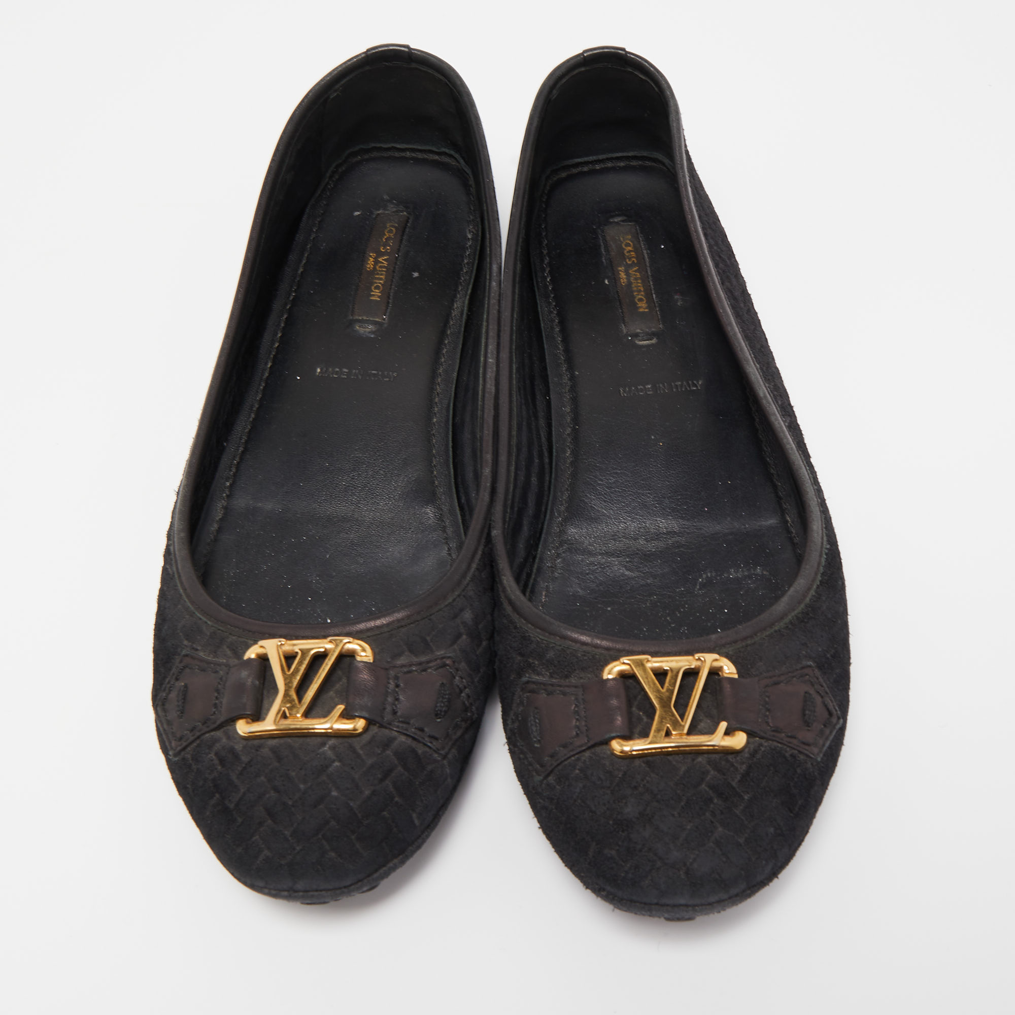 Louis Vuitton Black Woven Suede Oxford Loafers Size 38.5