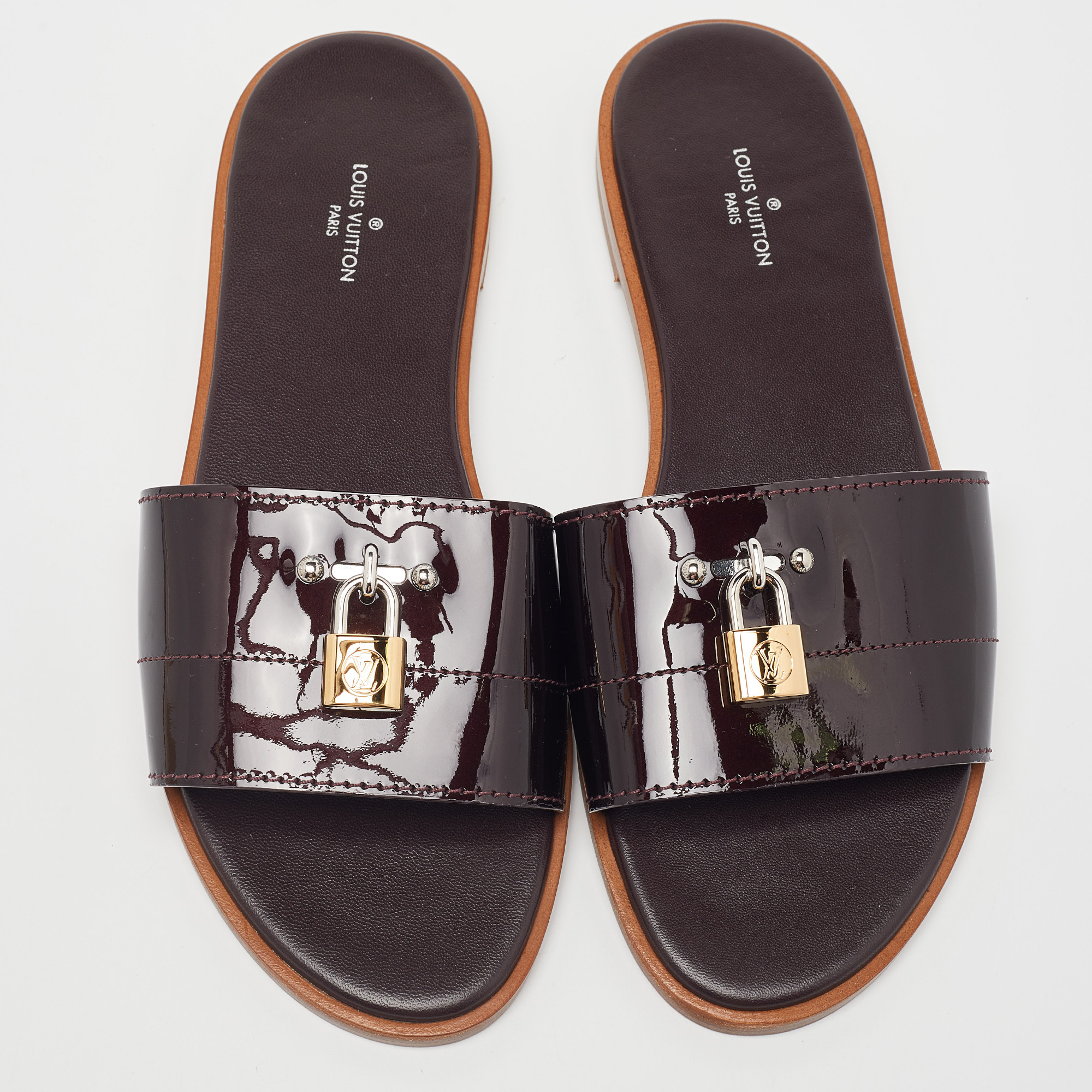 Louis Vuitton Amarante Patent Leather Lock It Flat  Sandals Size 38