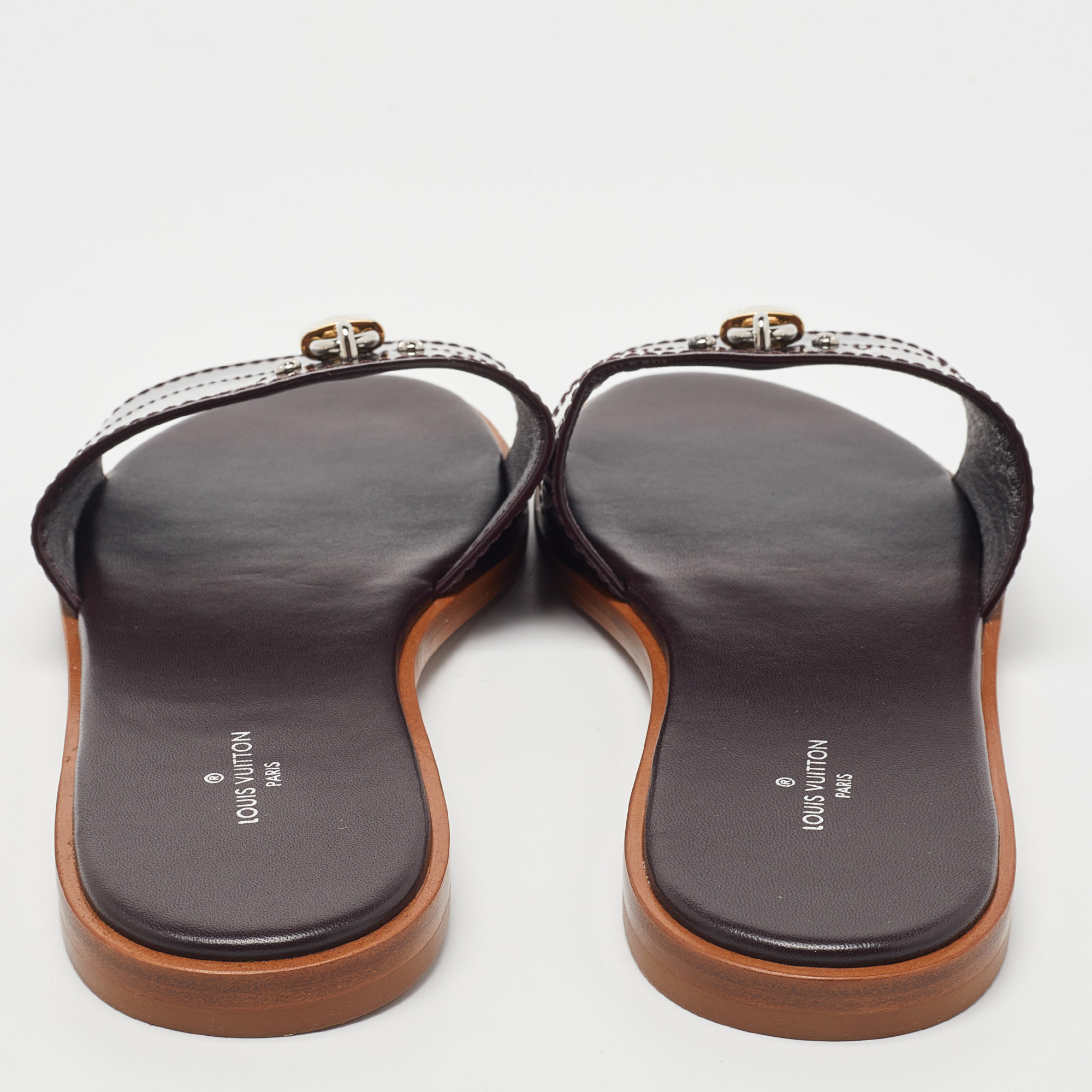 Louis Vuitton Amarante Patent Leather Lock It Flat  Sandals Size 38