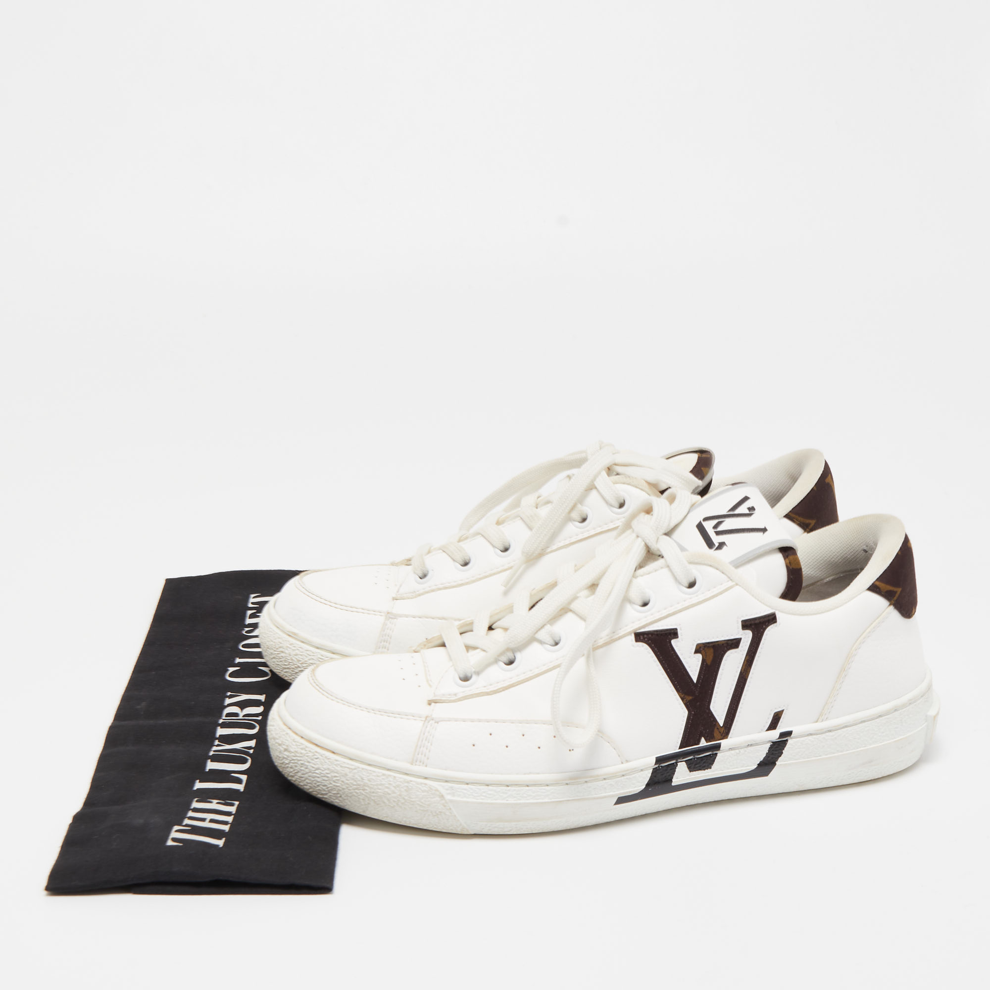 Louis Vuitton White Leather And Monogram Fabric Charlie Sneakers Size 37.5