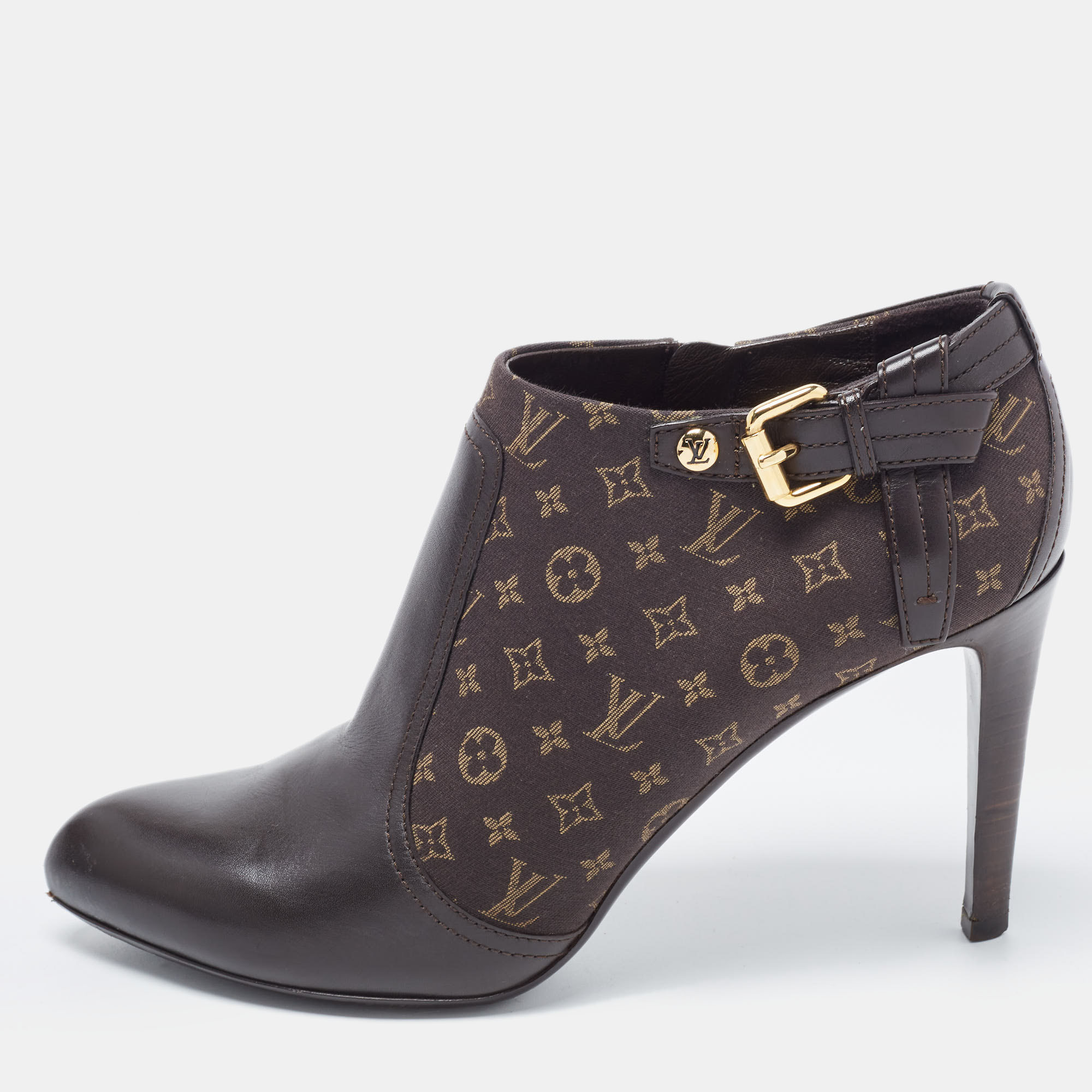Louis Vuitton Brown Monogram Canvas And Leather Booties Size 38