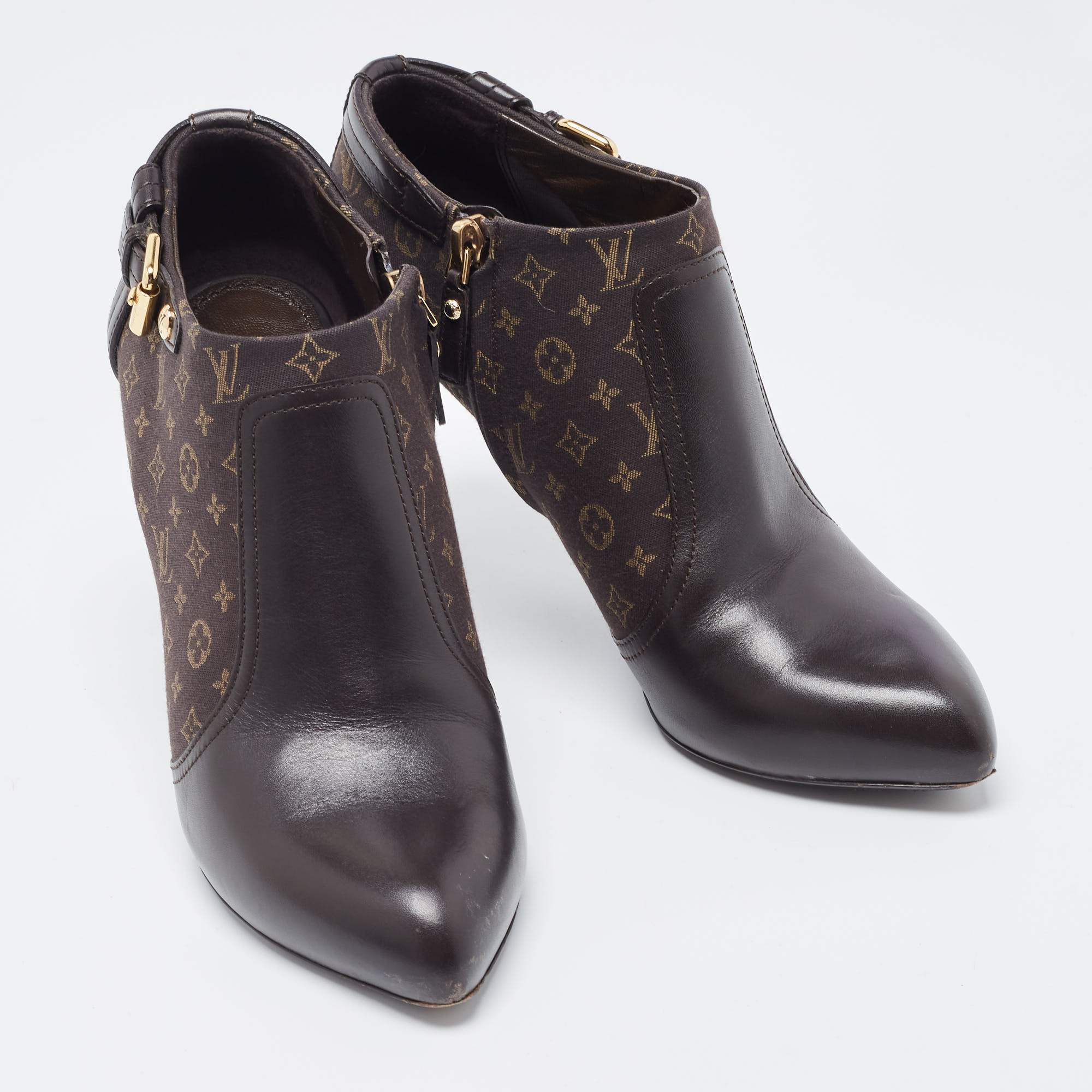 Louis Vuitton Brown Monogram Canvas And Leather Booties Size 38
