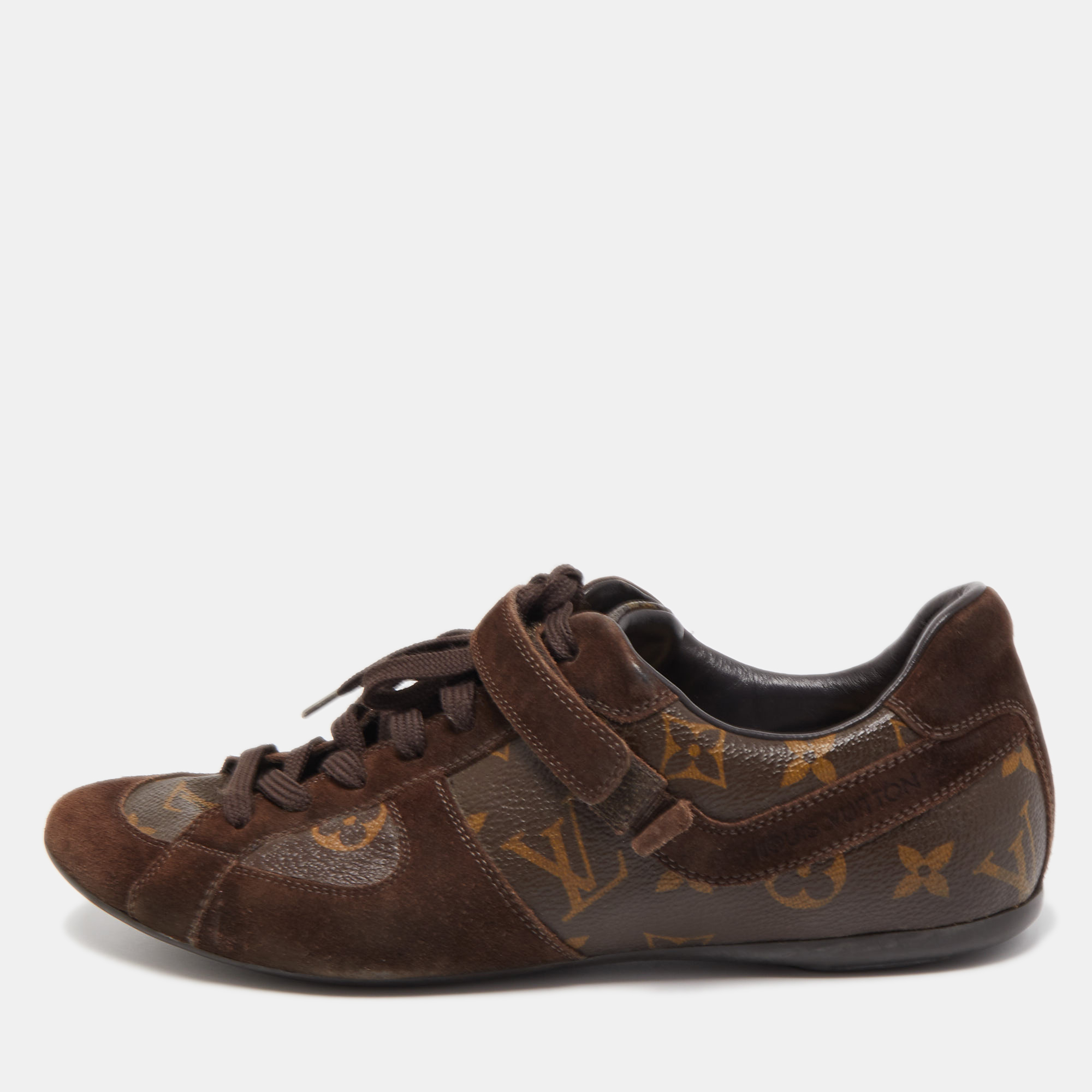 Louis Vuitton Brown Coated Canvas And Suede Speeding Low Top Sneakers Size 37