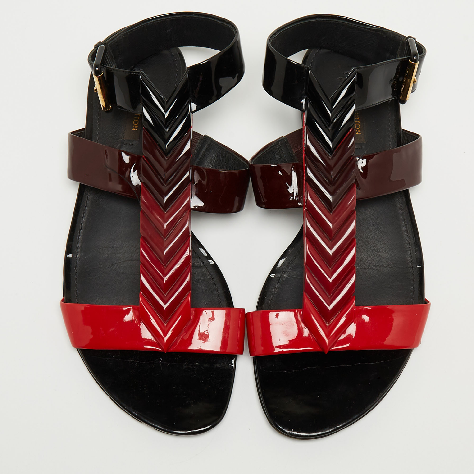 Louis Vuitton Red/Black Ombre Patent Leather Flat Sandals Size 39