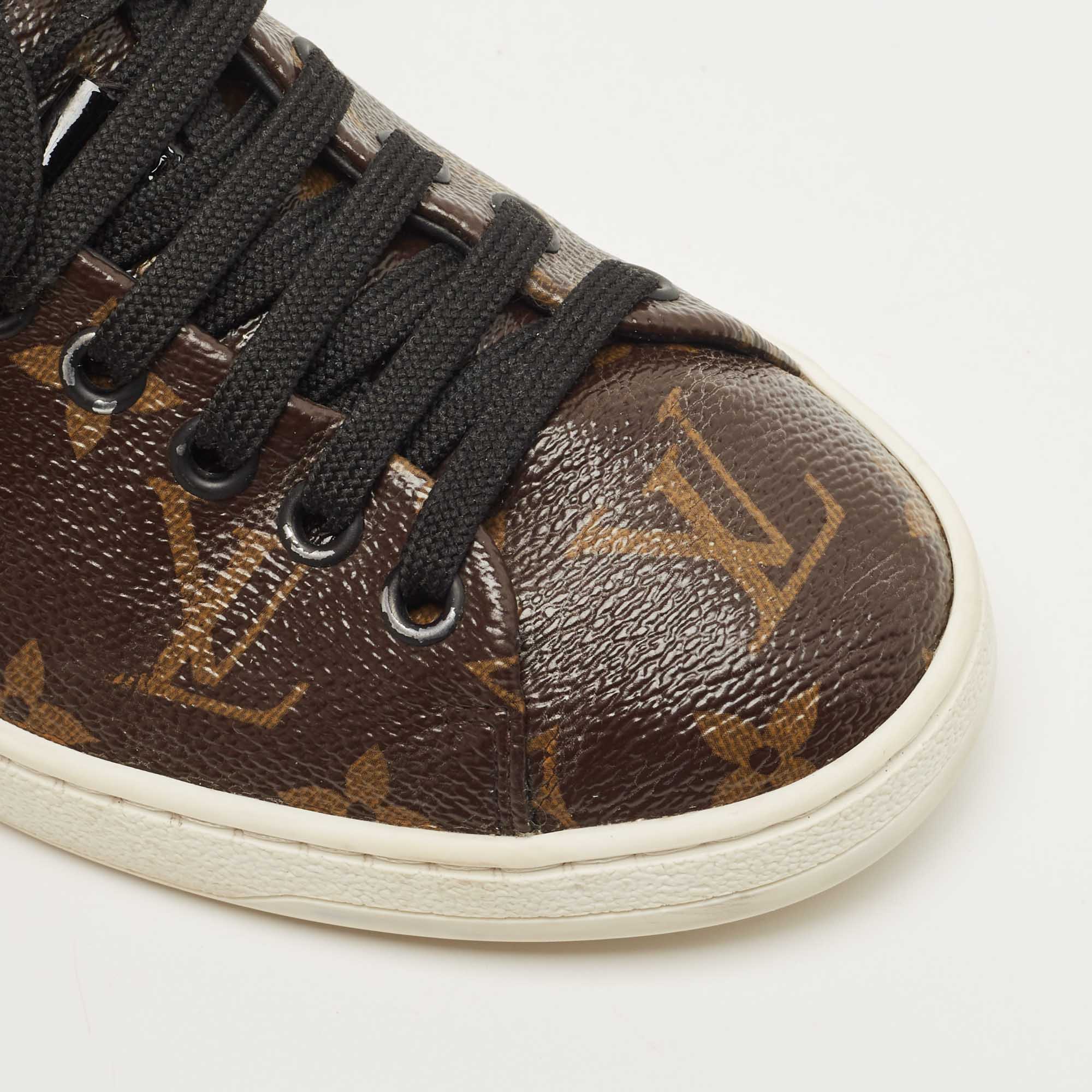 Louis Vuitton Brown/Black Monogram Canvas And Patent Leather Frontrow Sneakers Size 35