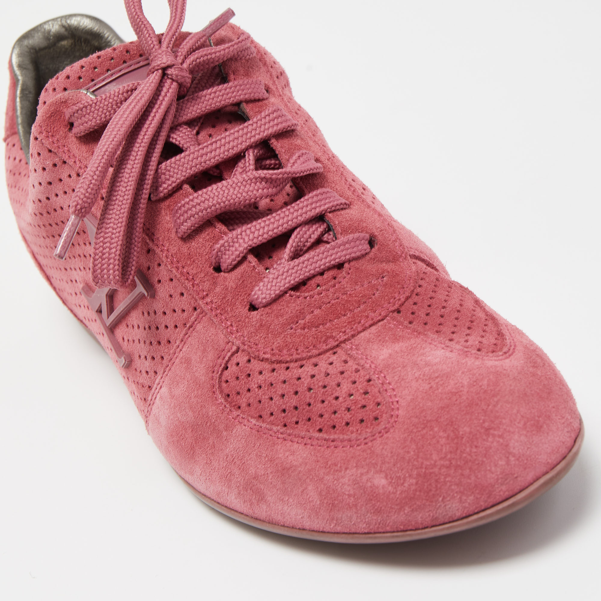 Louis Vuitton Pink Perforated Suede Low Top Sneakers Size 37.5
