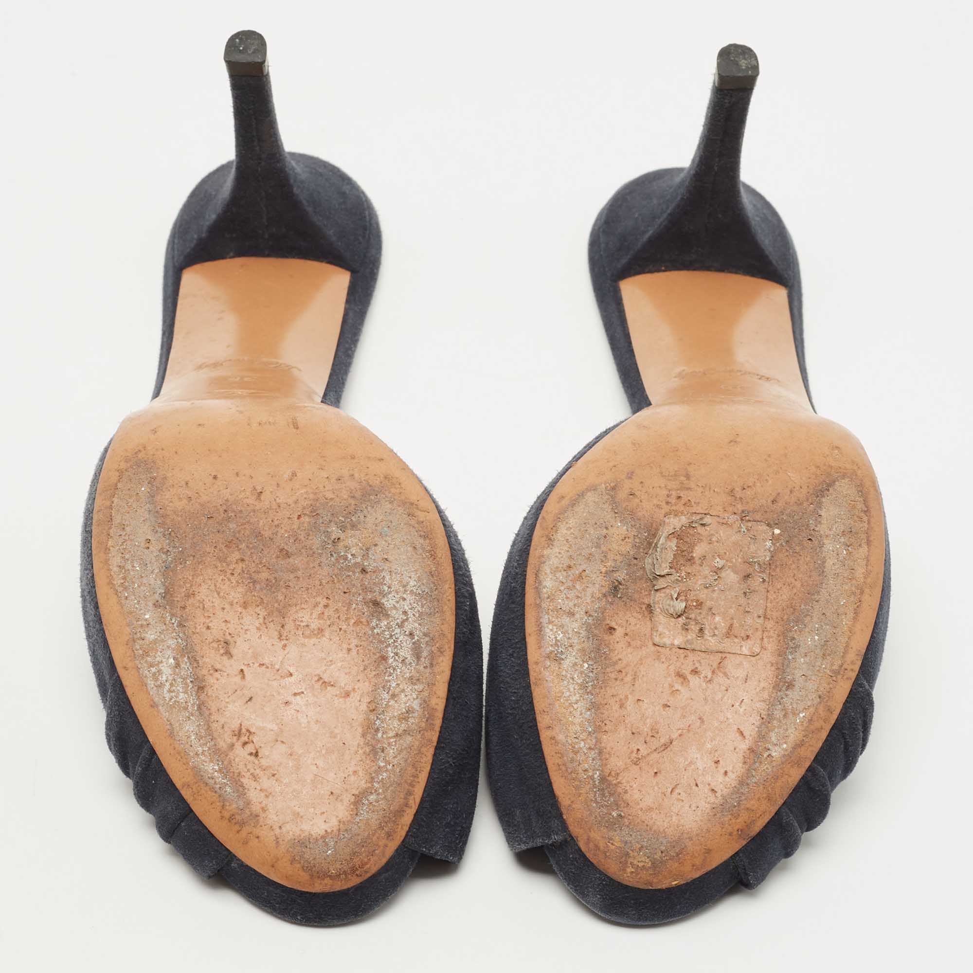 Louis Vuitton Navy Blue Suede Bow Slide Sandals Size 38