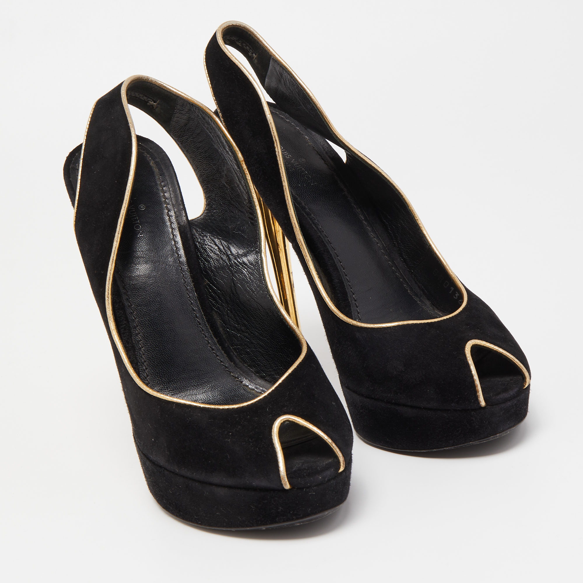 Louis Vuitton Black Suede Slingback Peep Toe  Pumps Size 37.5