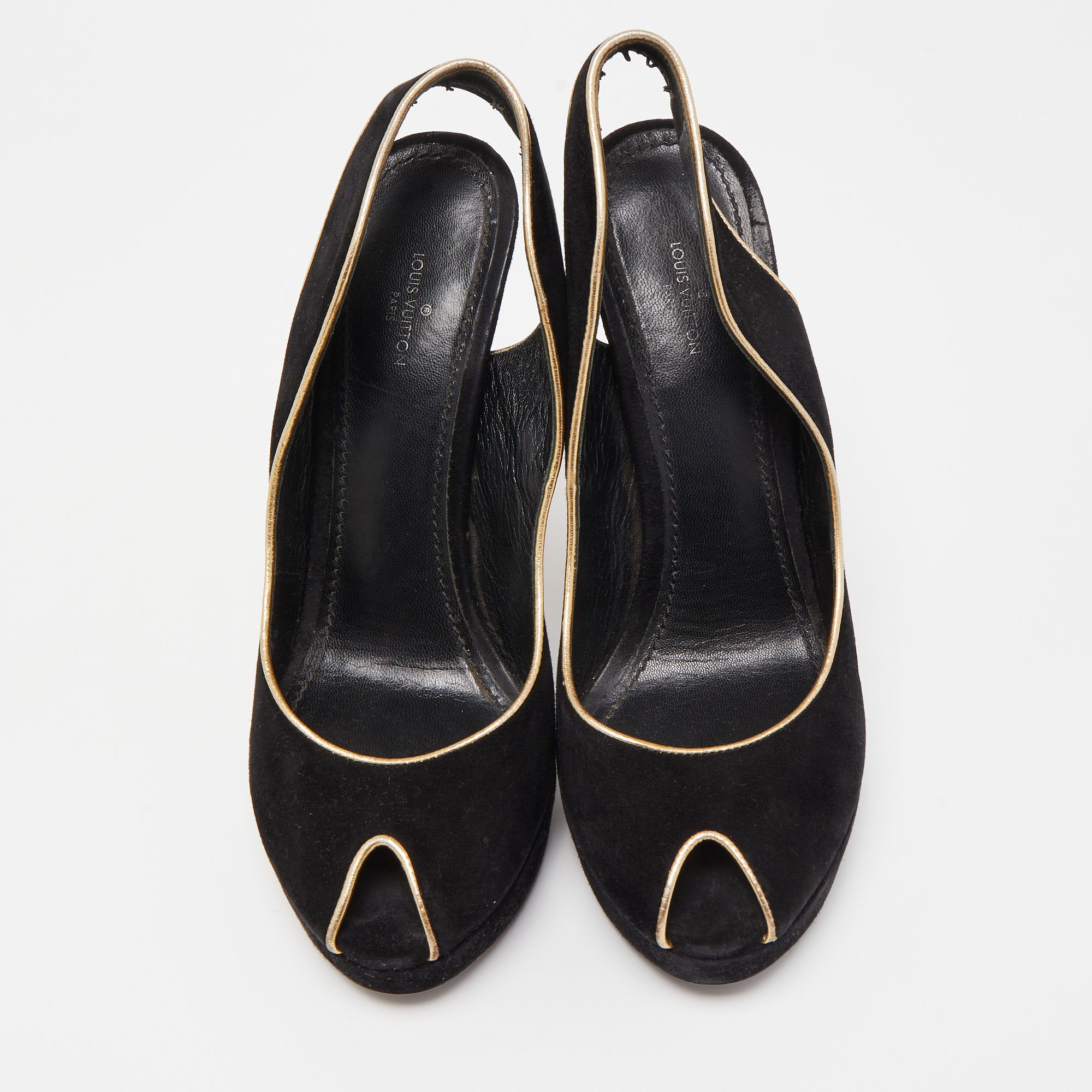 Louis Vuitton Black Suede Slingback Peep Toe  Pumps Size 37.5