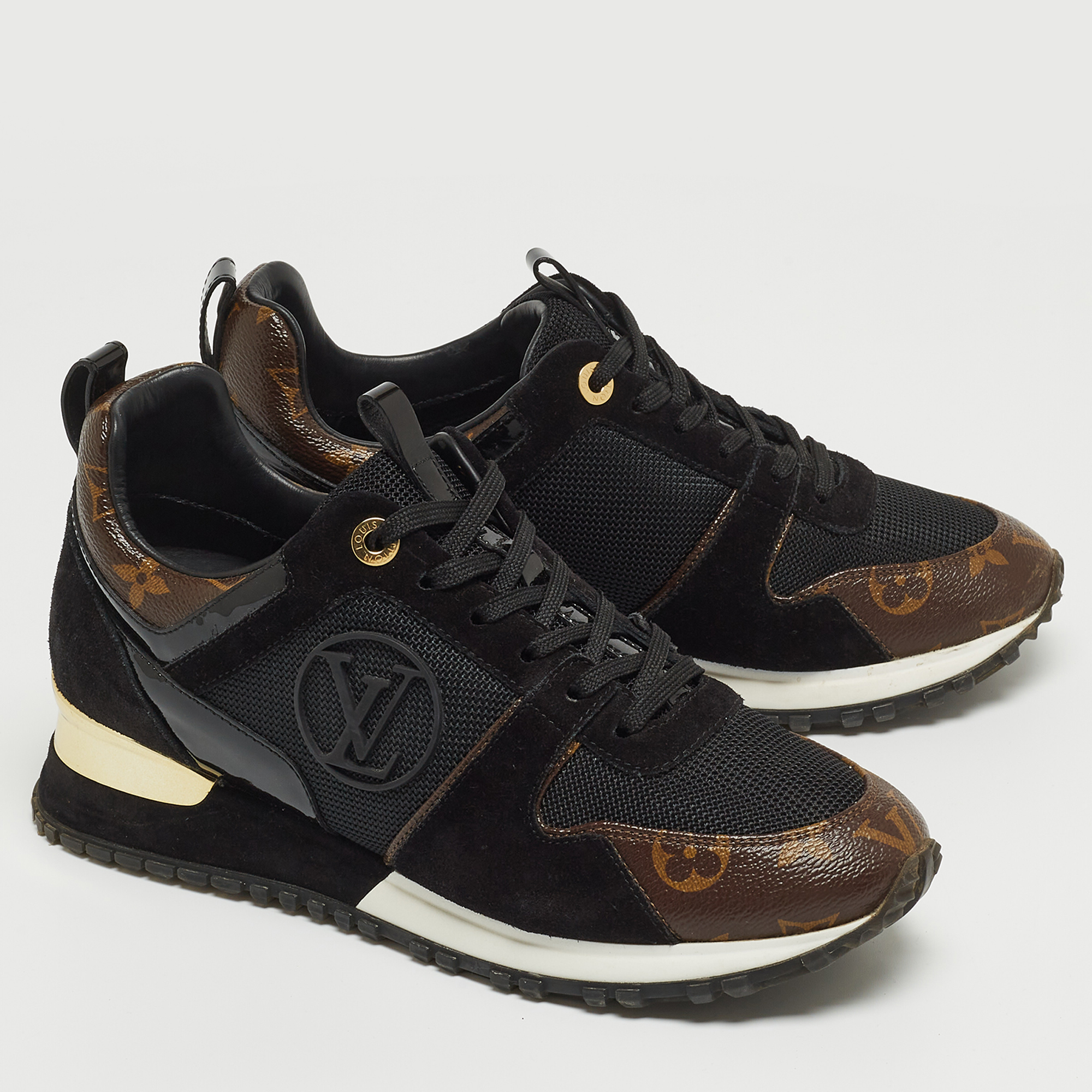 Louis Vuitton Brown/Black Monogram Coated Canvas And Leather Run Away Low Top Sneakers Size 37.5
