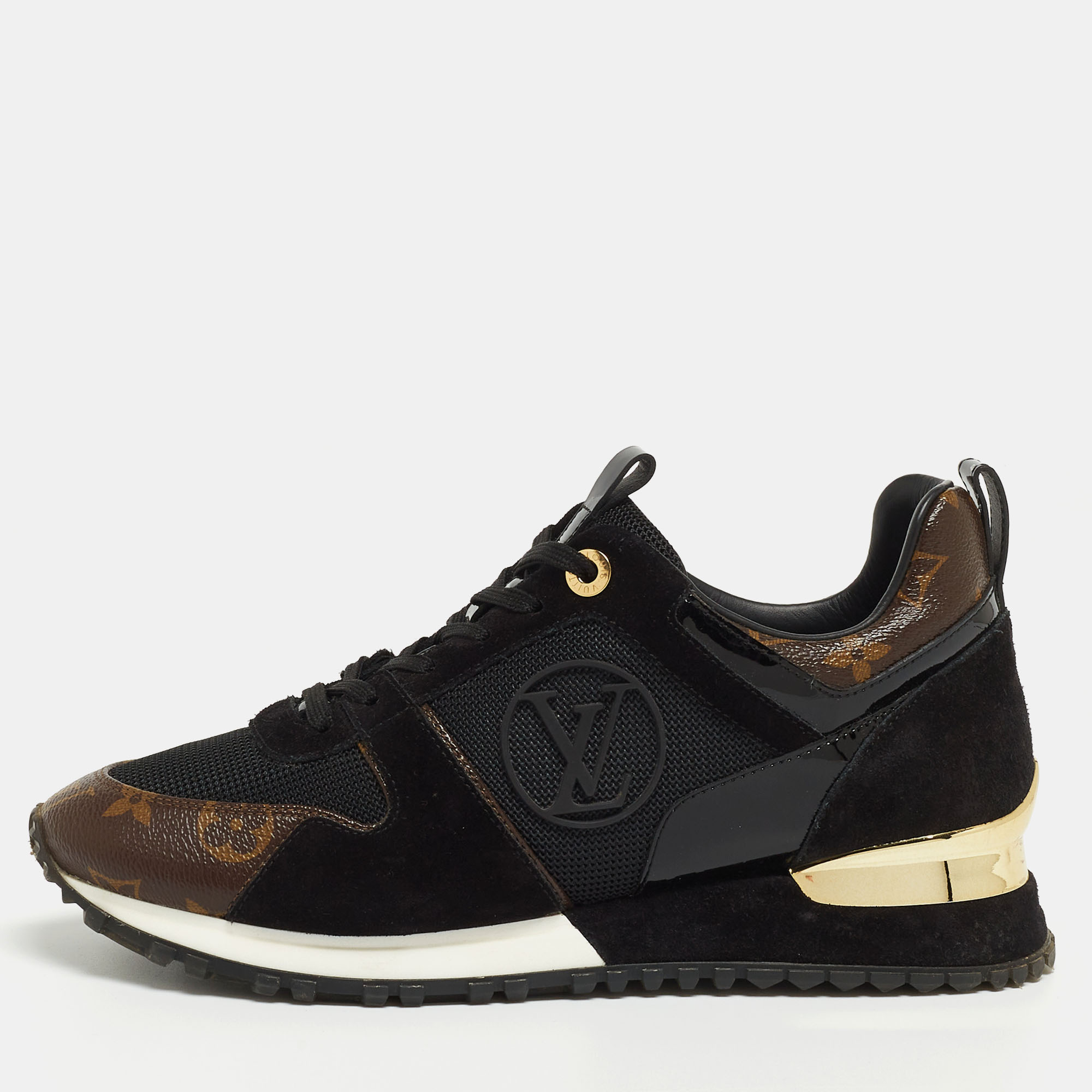 Louis Vuitton Brown/Black Monogram Coated Canvas And Leather Run Away Low Top Sneakers Size 37.5
