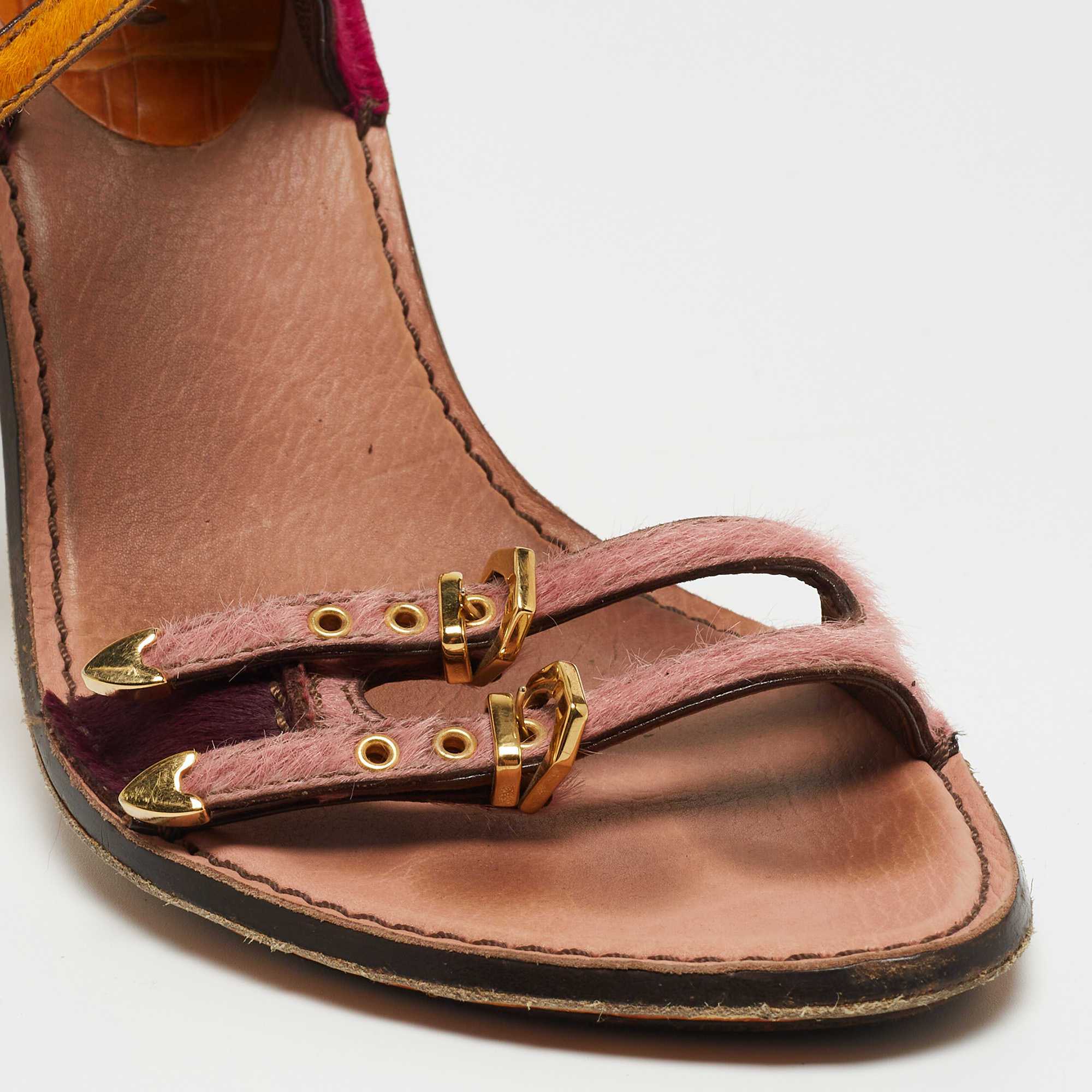 Louis Vuitton Multicolor Calf Hair Buckle Detail Strappy Sandals Size 40