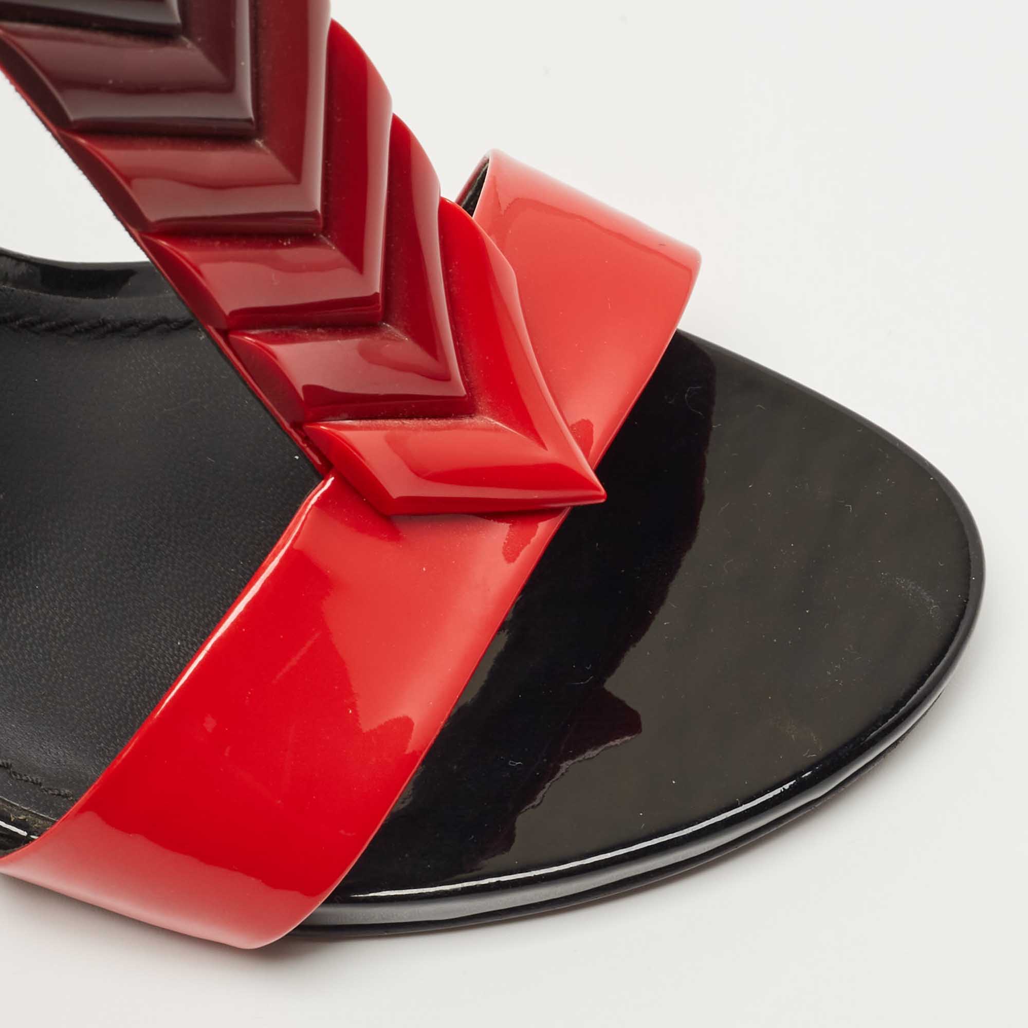Louis Vuitton Black/Red Patent Leather Ankle Strap Sandals Size 38