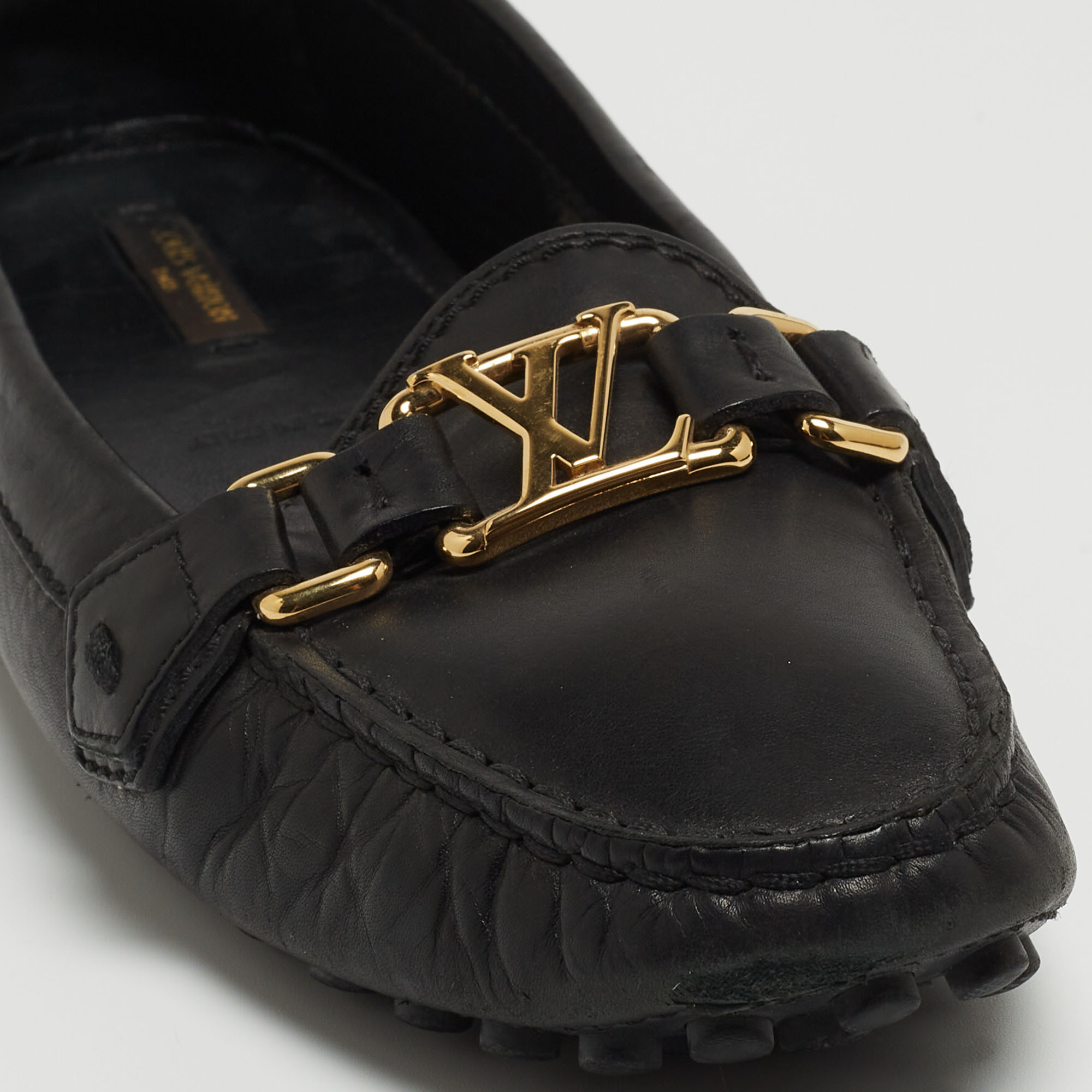 Louis Vuitton Black Leather Oxford Loafers Size 38.5