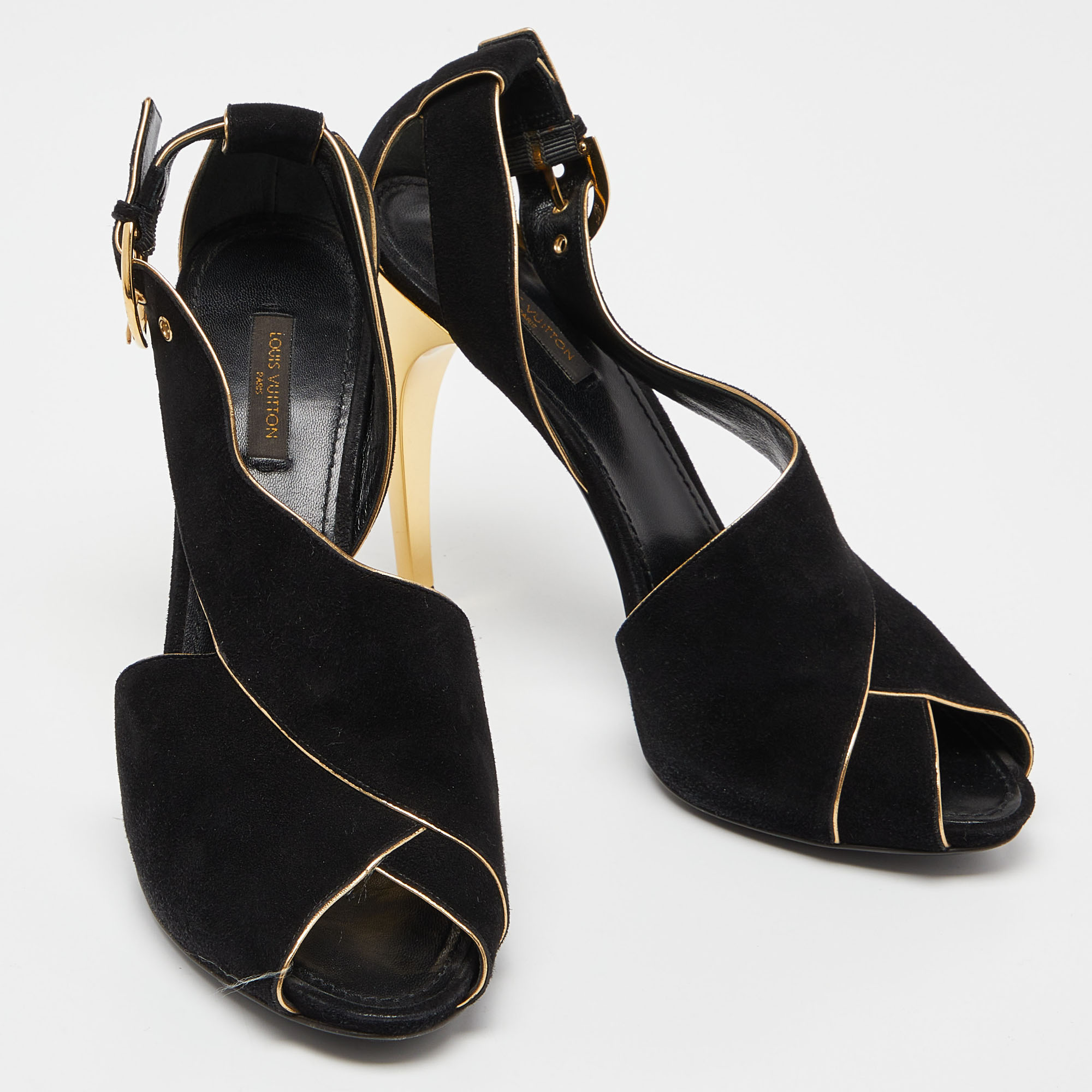 Louis Vuitton Black Leather And Suede Slingback Sandals Size 41