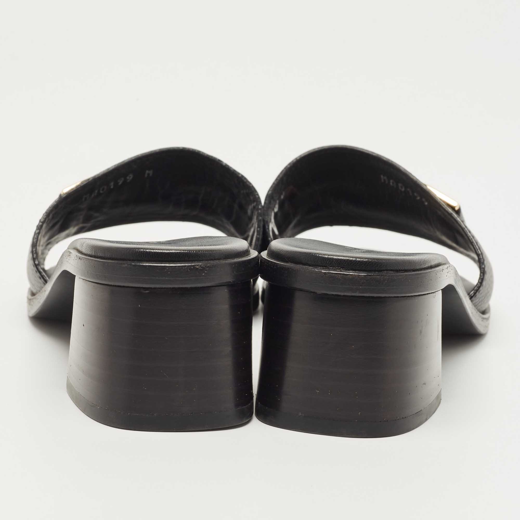 Louis Vuitton Black Leather Lock It Slide Sandals Size 38